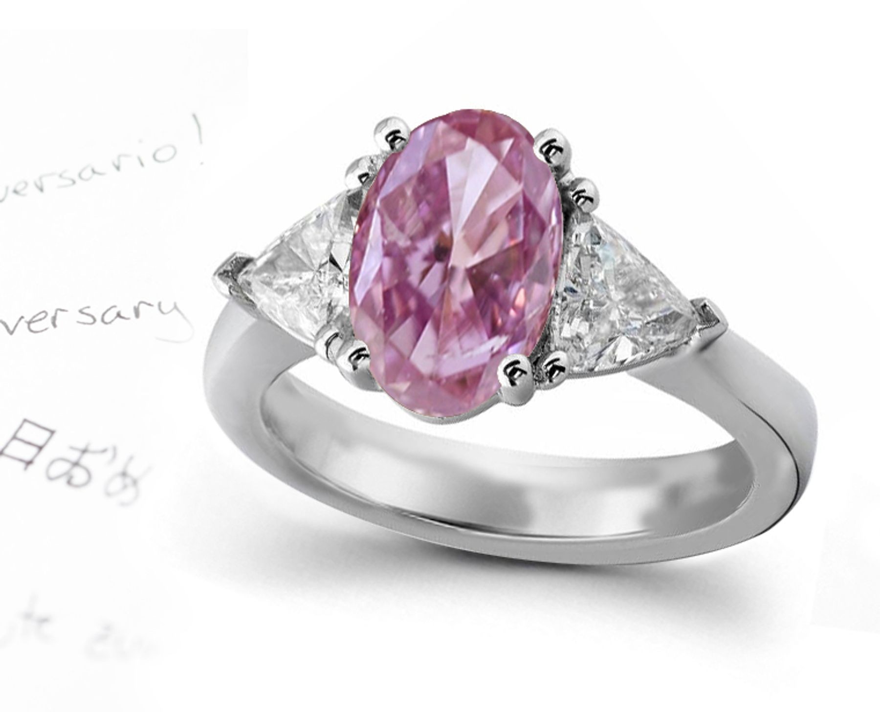 Designer Three Stone Purple Diamond Oval Ring