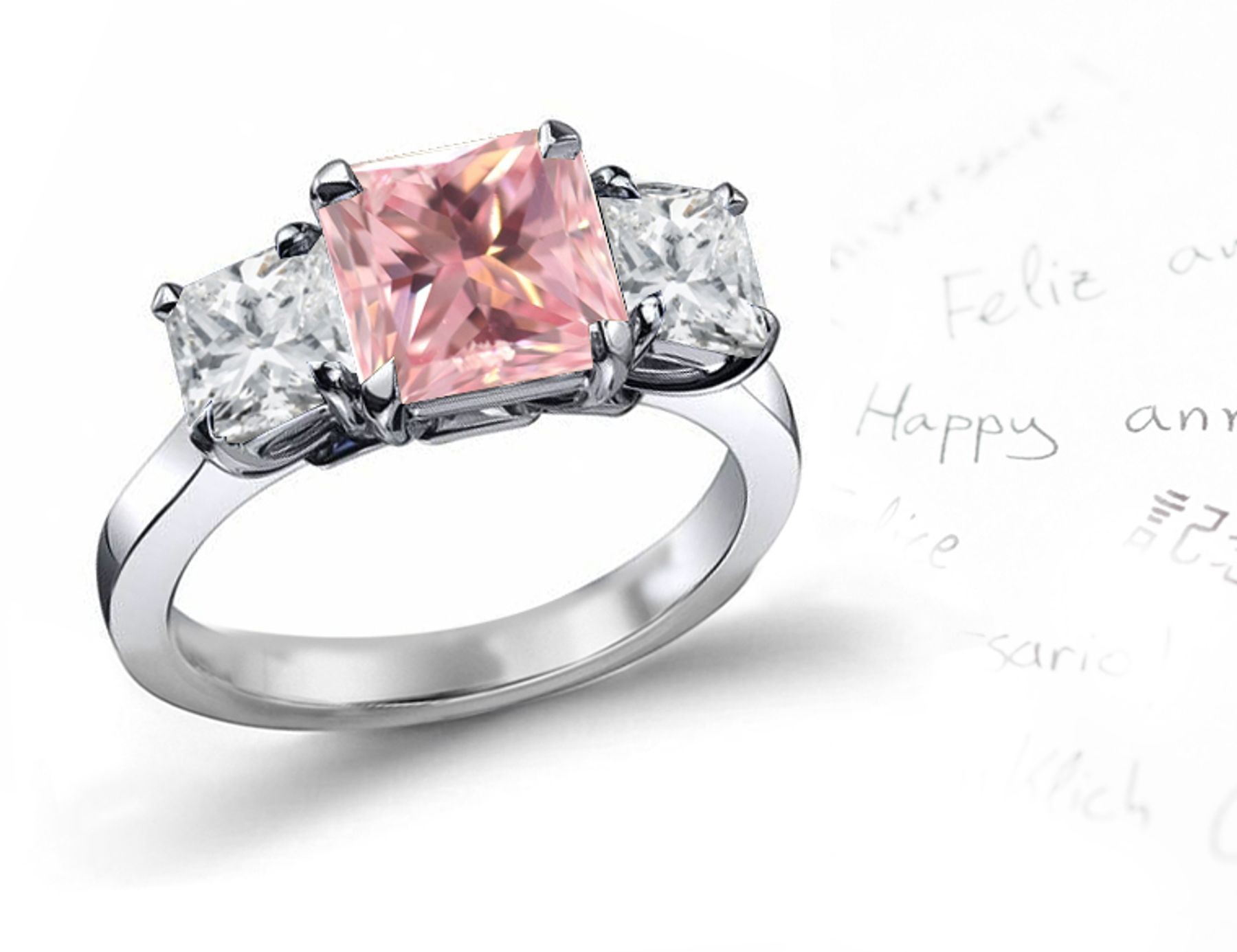 Pink Diamond Three Stone Ring
