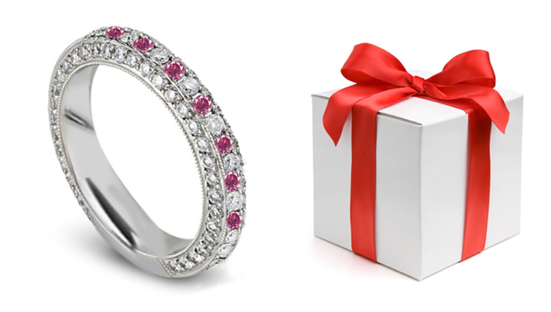 Pink Colored Diamonds & Pure White Diamonds Pink Diamond Eternity Ring