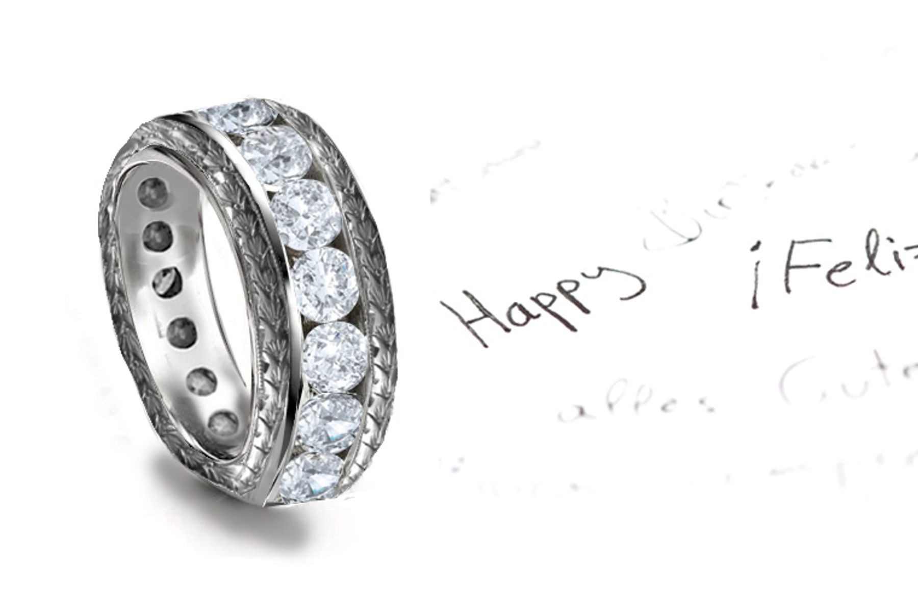 Simple: Endless Circle of Channel Set Diamonds Adorned with Engraved Floral Motifs in Gold