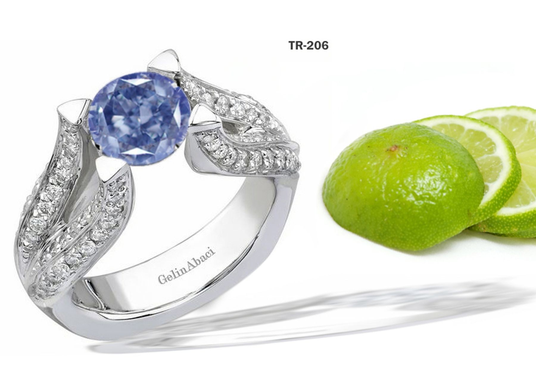 Contemporary High Quality Designer Blue Colored Diamond Tension Set Engagement Rings