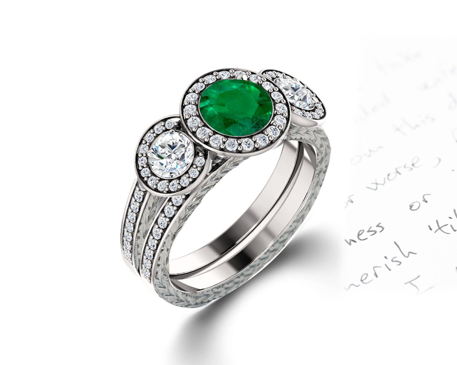 Made To Order Delicate Micro Pave Halo Vivid Green Emerald & Diamond Engagement Rings