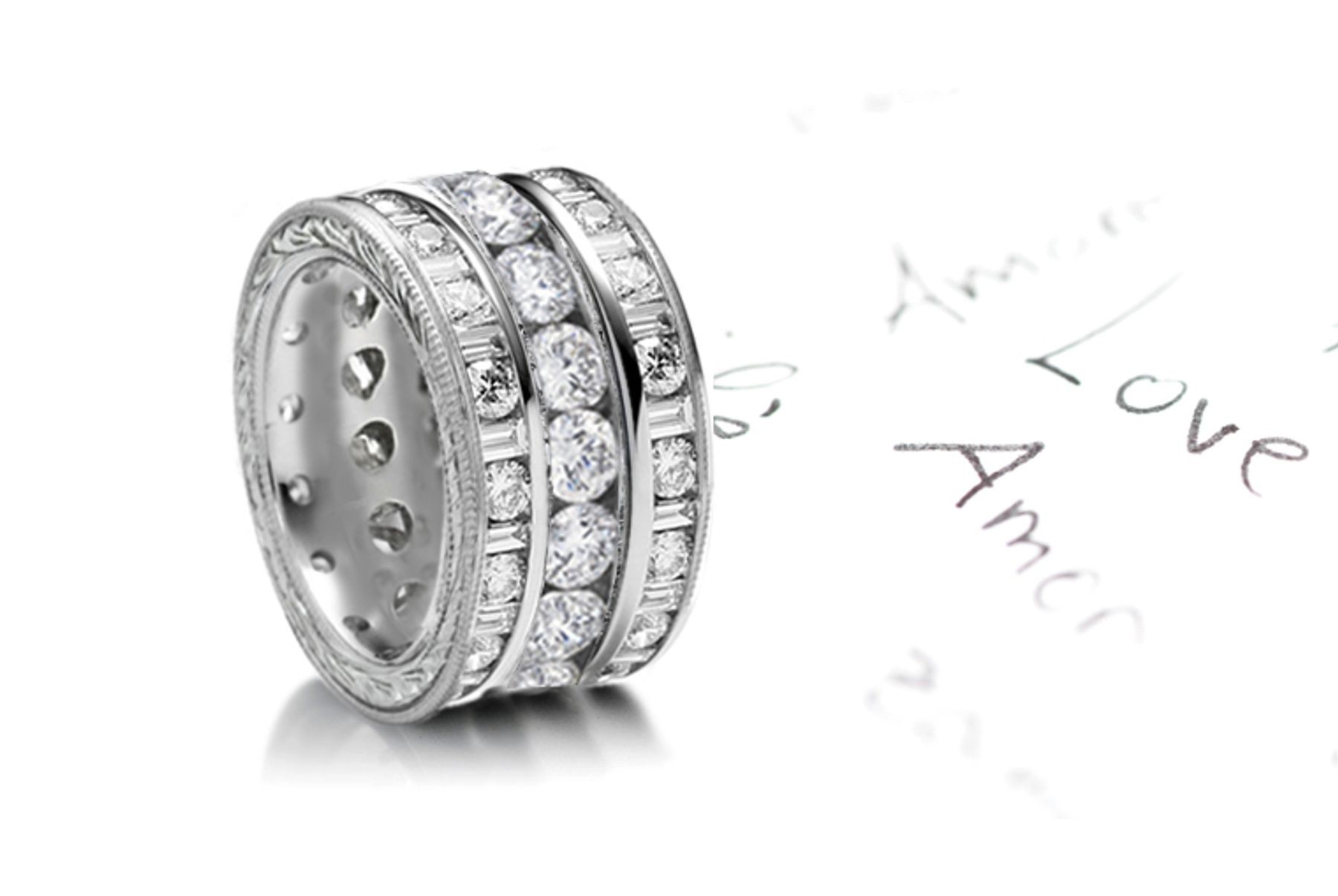 Distinctive: Stacked Trio of Round & Baguette Diamond Wedding Bands