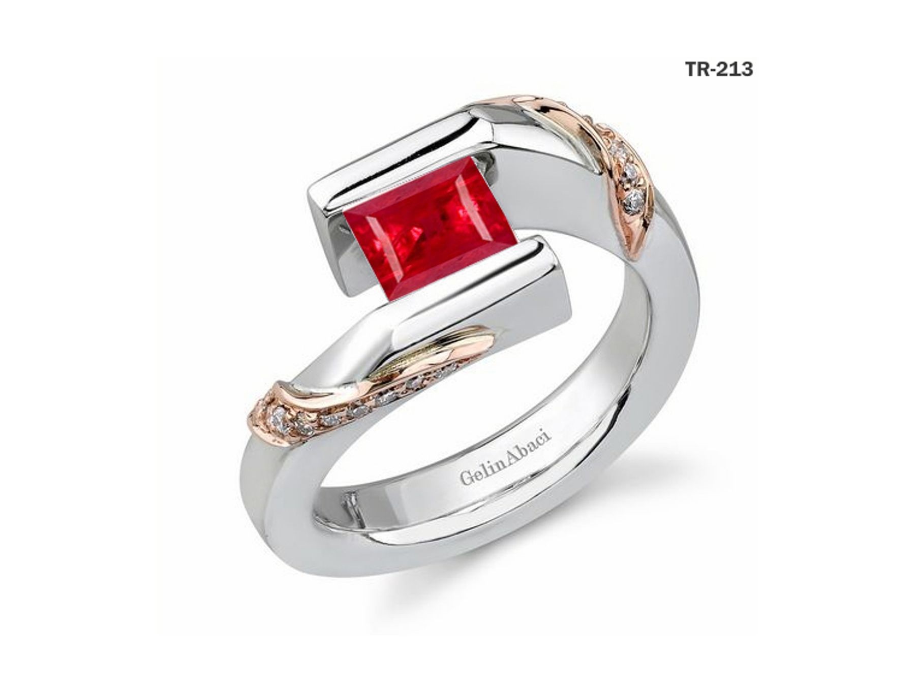 Princess Cut Ruby Gemstone Diamond Tension Set Engagement Rings