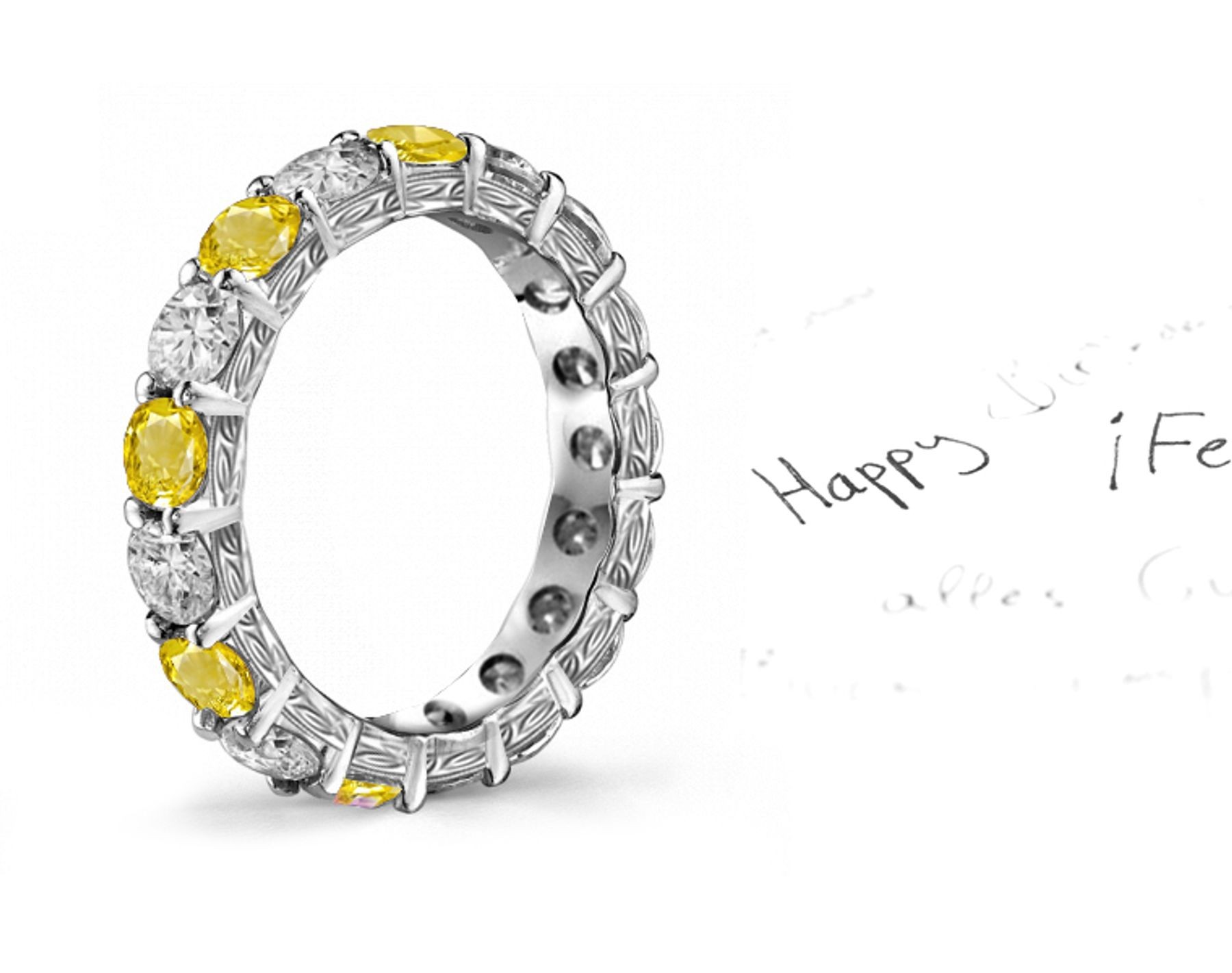 Hand Engraved: Skirting Timeless Modest Hand Engraved Diamond & Sapphire Wedding Rings