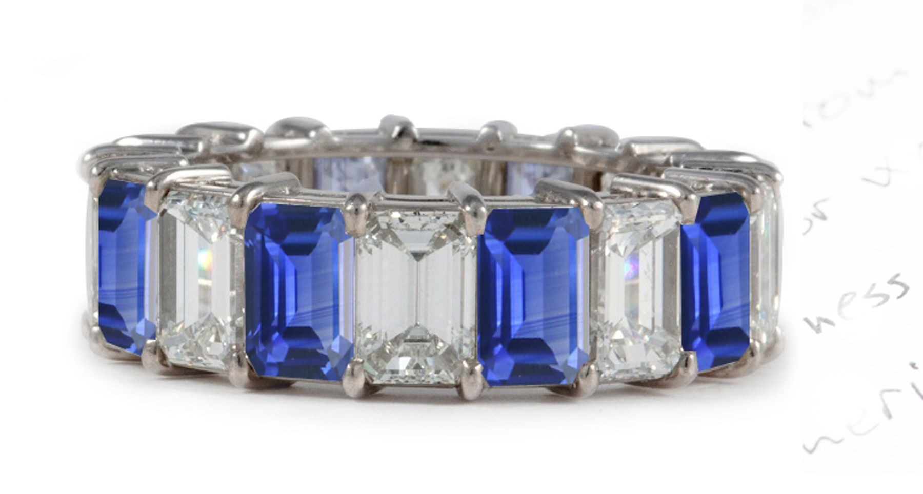 Emerald Cut Sapphire and Emerald Cut Diamond Eternity Band in Platinum