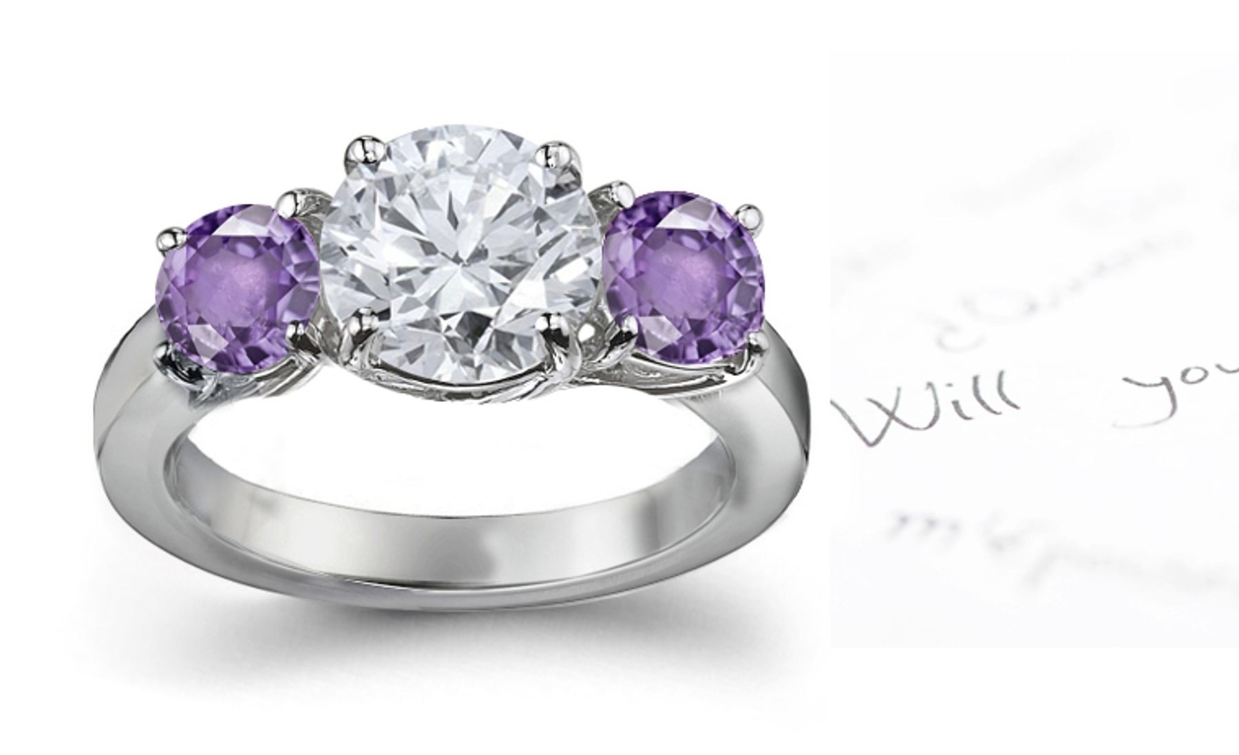 Classic: Very Popular Purple Sapphire & Diamond Engagement Ring
