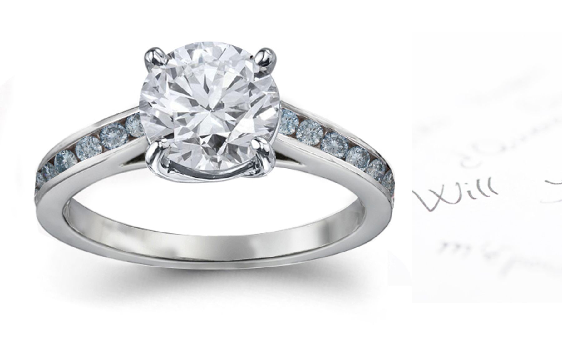 Blue & White Diamond Engagement Ring