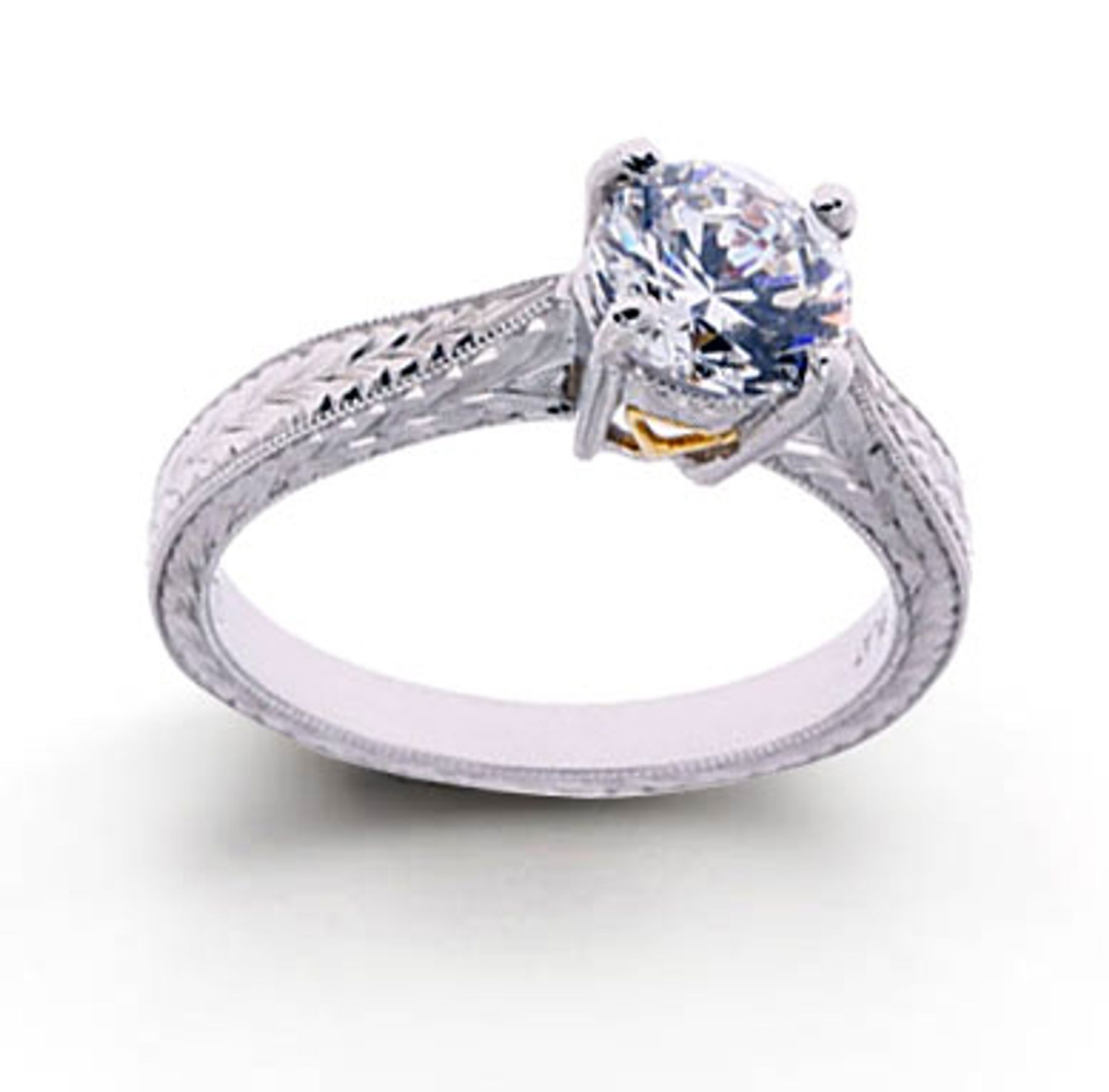 Platinum Gold Hand Antique Unique Engraved Filigree sapphire diamond. View Engagement Setting