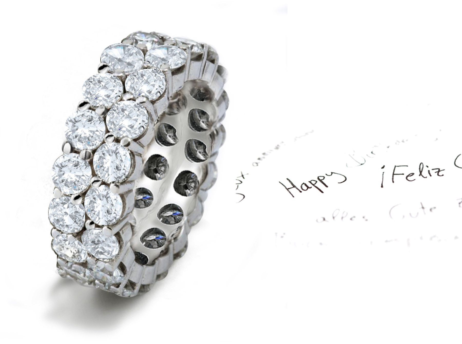 Impeccable: View Glittering Double Row Round Diamond Eternity Ring in Polished Platinum 2 mm High