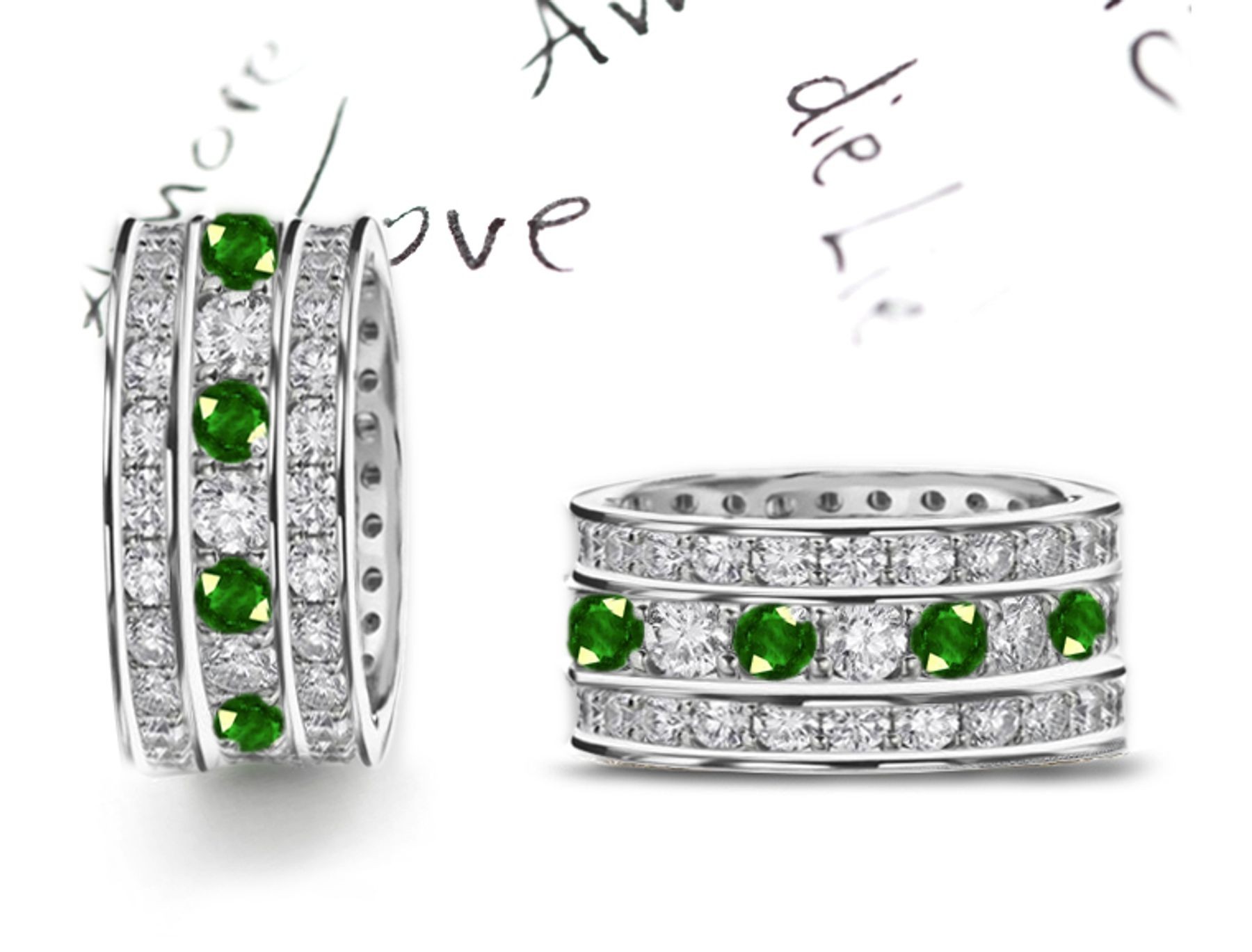 New Emerald & Diamond Stacked Gold Band