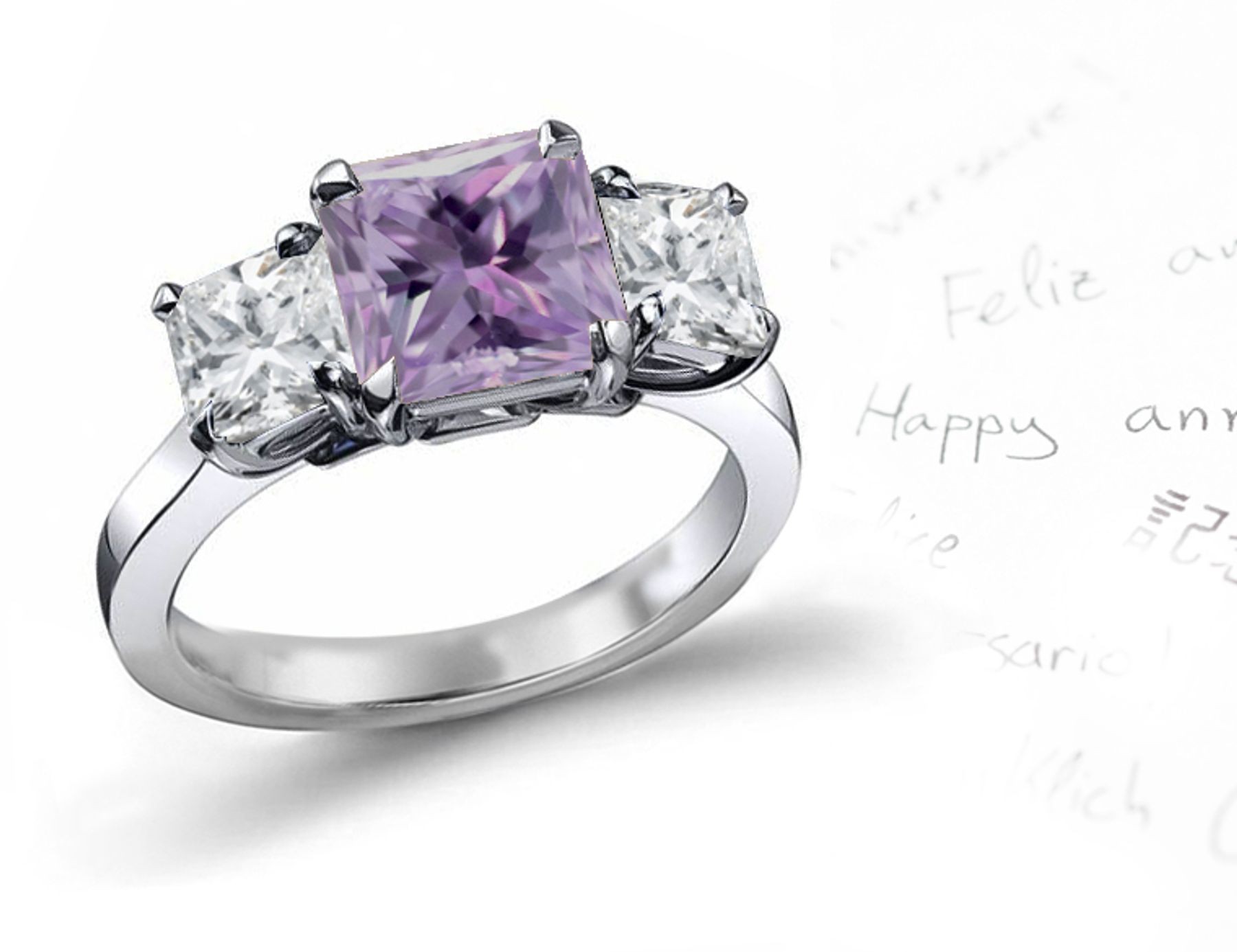 Purple Diamond Three Stone Ring