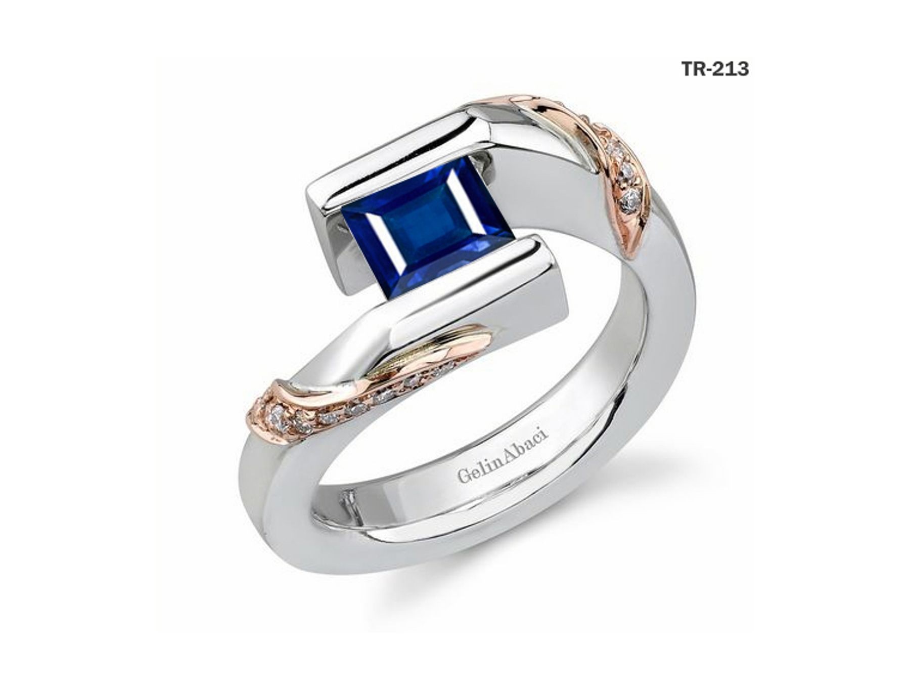 Princess Cut Blue Sapphire Gemstone Diamond Tension Set Engagement Rings