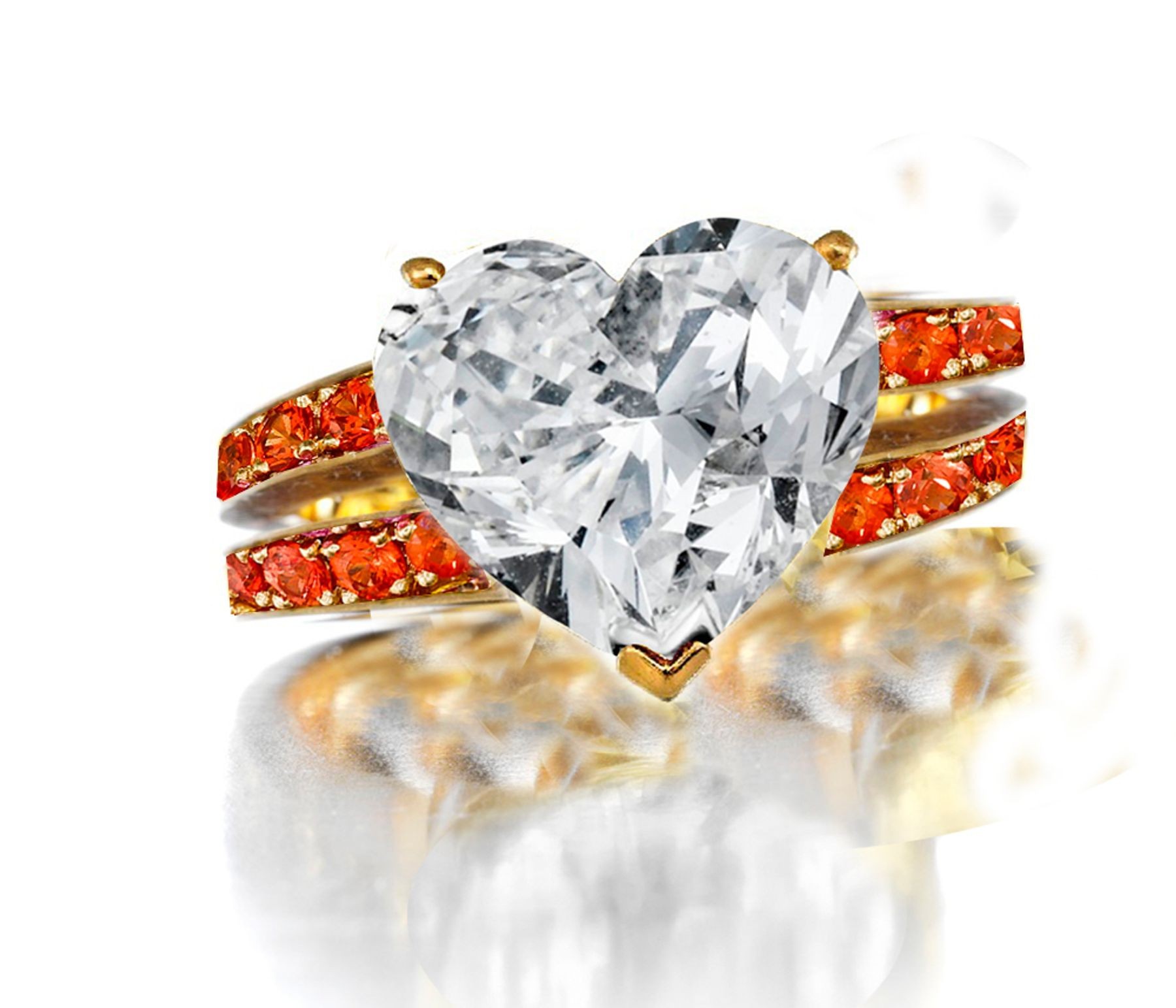 Diamond Ring with Orange Sapphires in Gold or Platinum