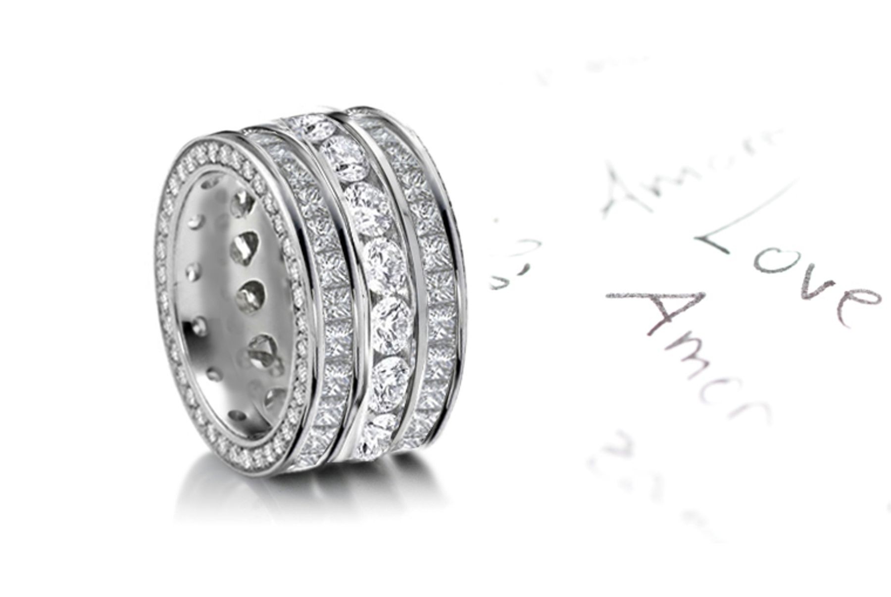 Love Stories: Stacked Trio of Round & Princess Cut Diamond Wedding Bands