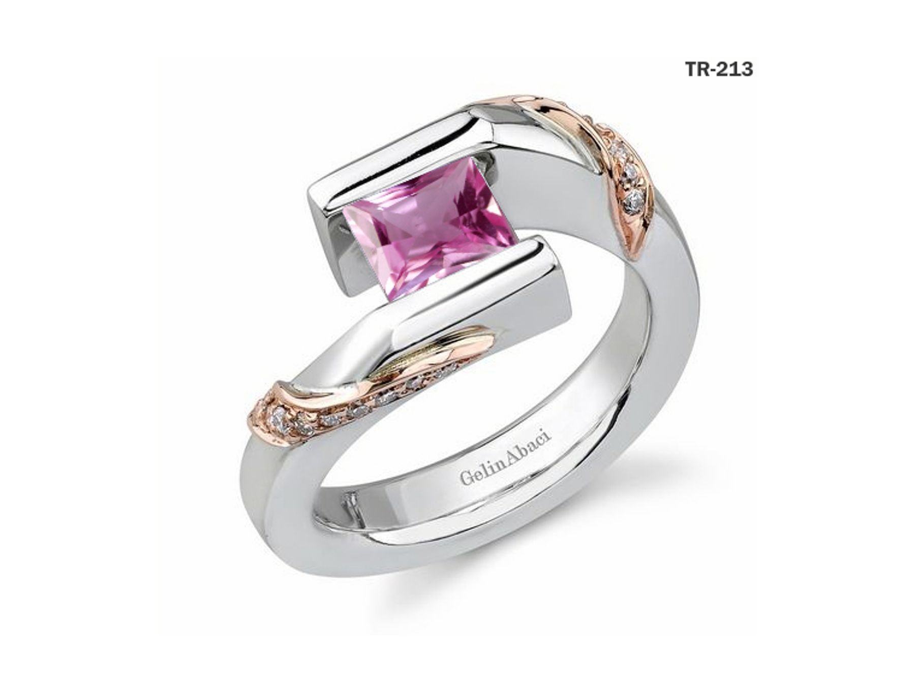 Princess Cut Pink Sapphire Gemstone Diamond Tension Set Engagement Rings