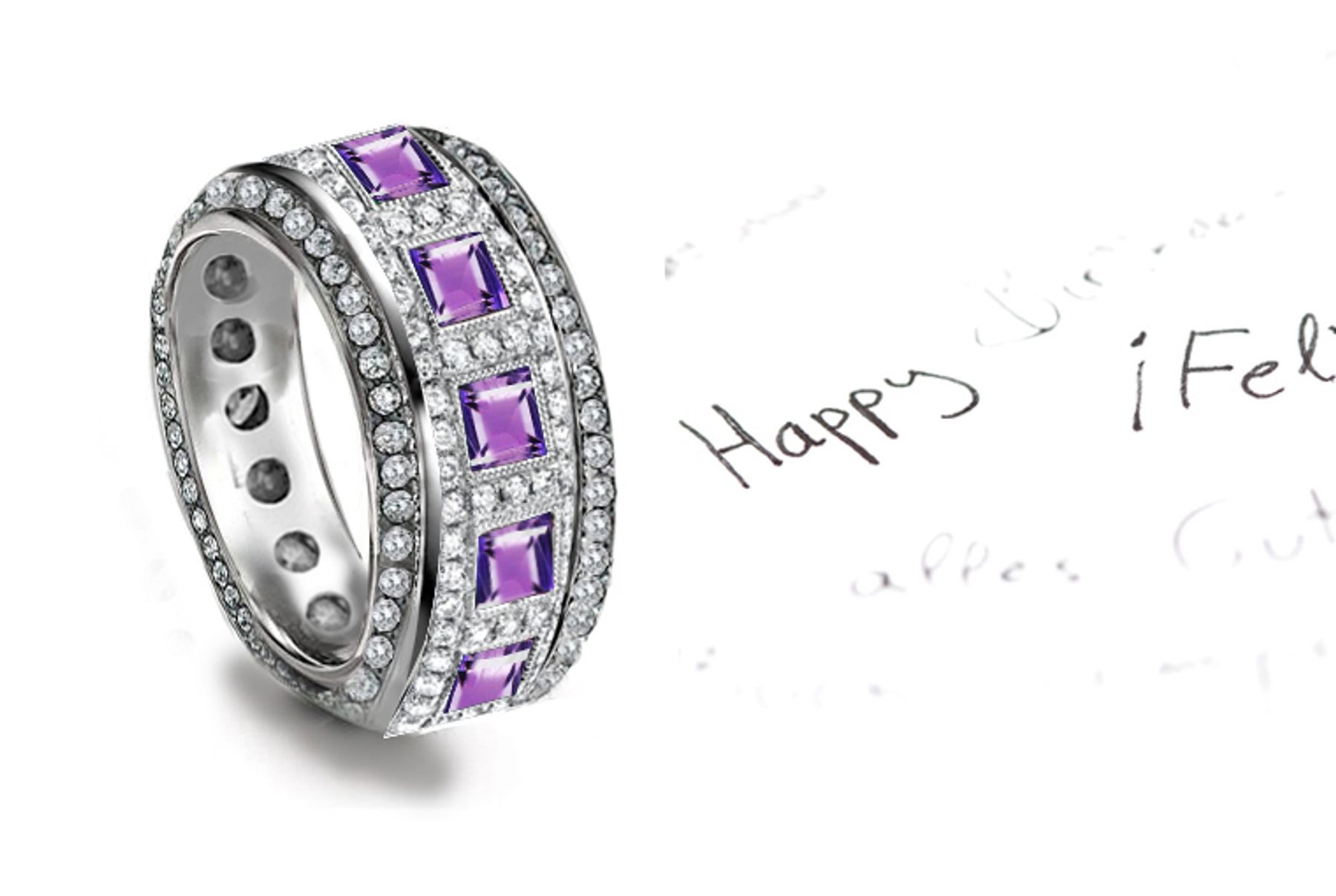 Love Token: Sparkling Glittering Purple Sapphire Diamond Eternity Band Come To Life