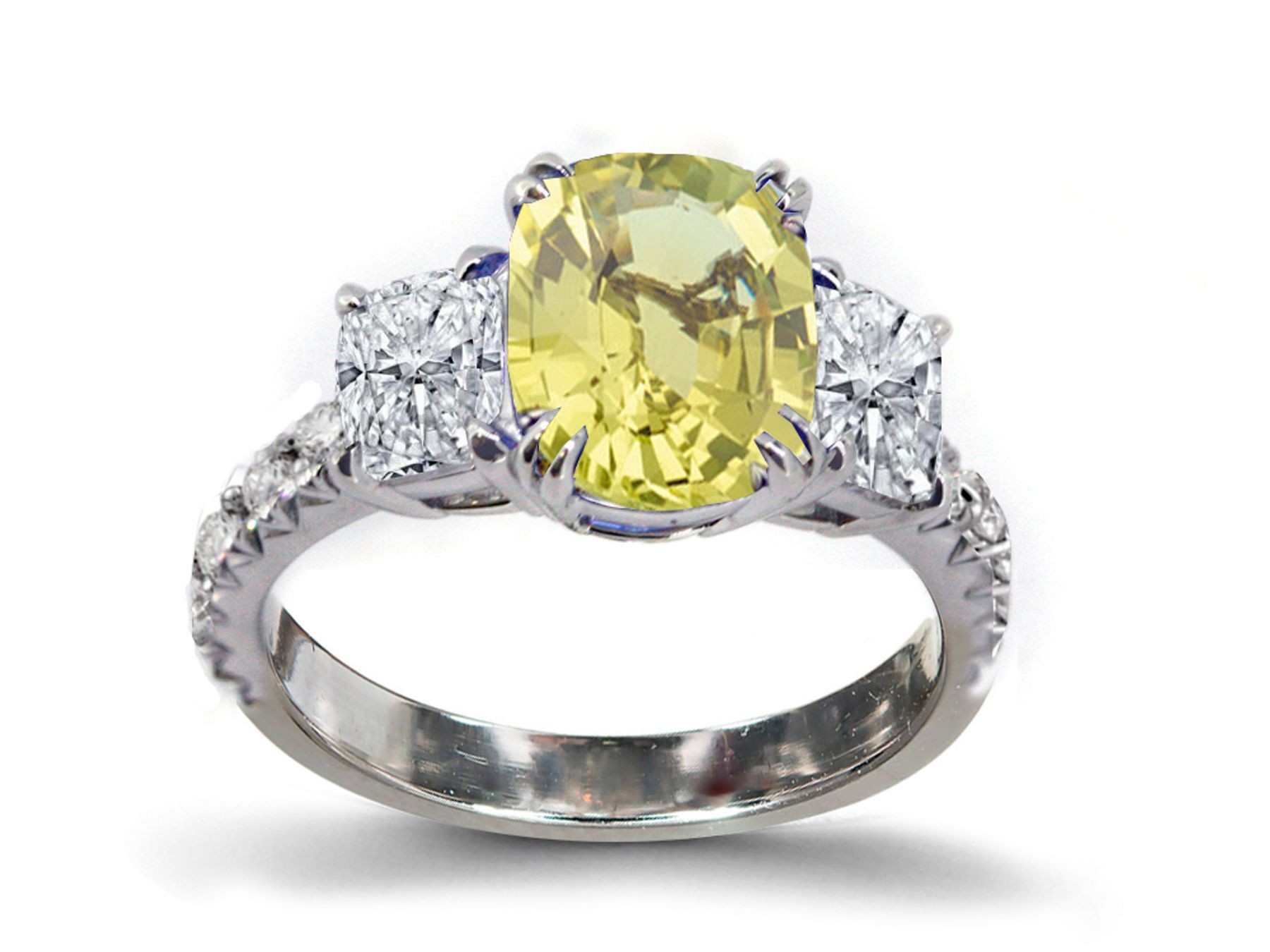 New 2016 Yellow Sapphire & Diamond Three Stone Ring With Diamond Accents