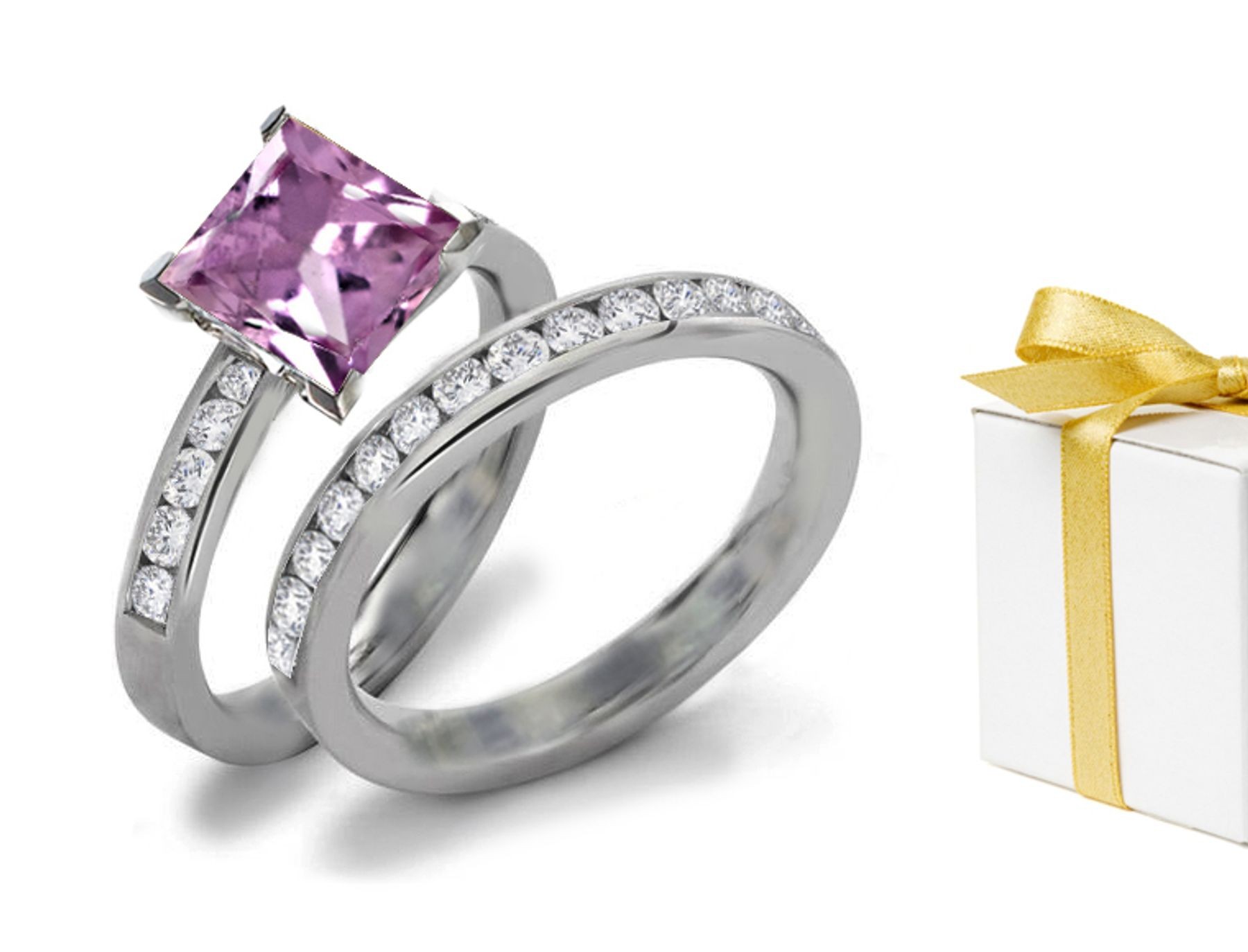 Diamond & Purple Sapphire Engagement & Wedding Ring