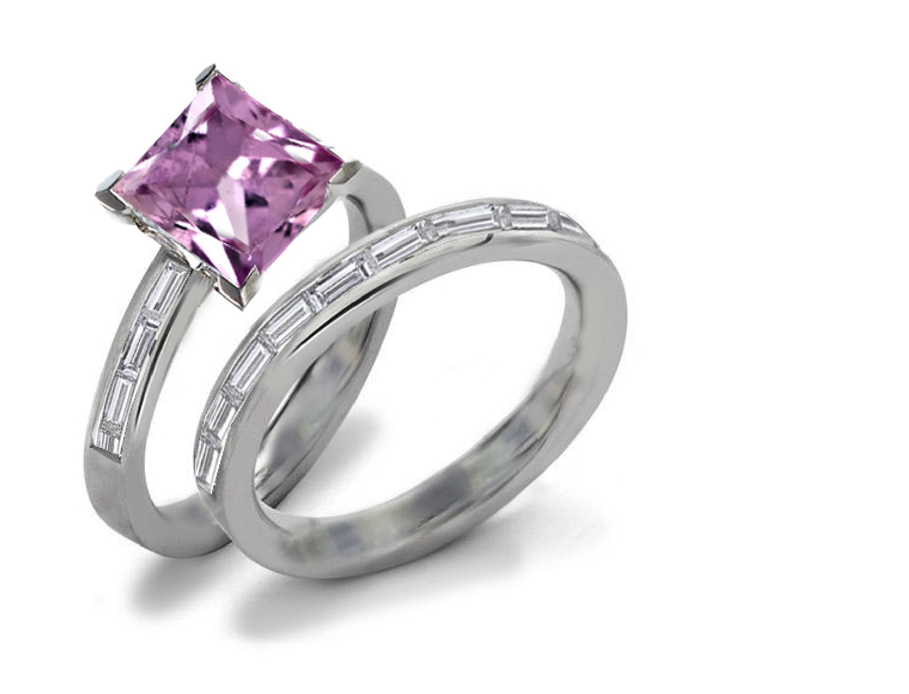 Purple Sapphire & Diamond Engagement & Wedding Ring