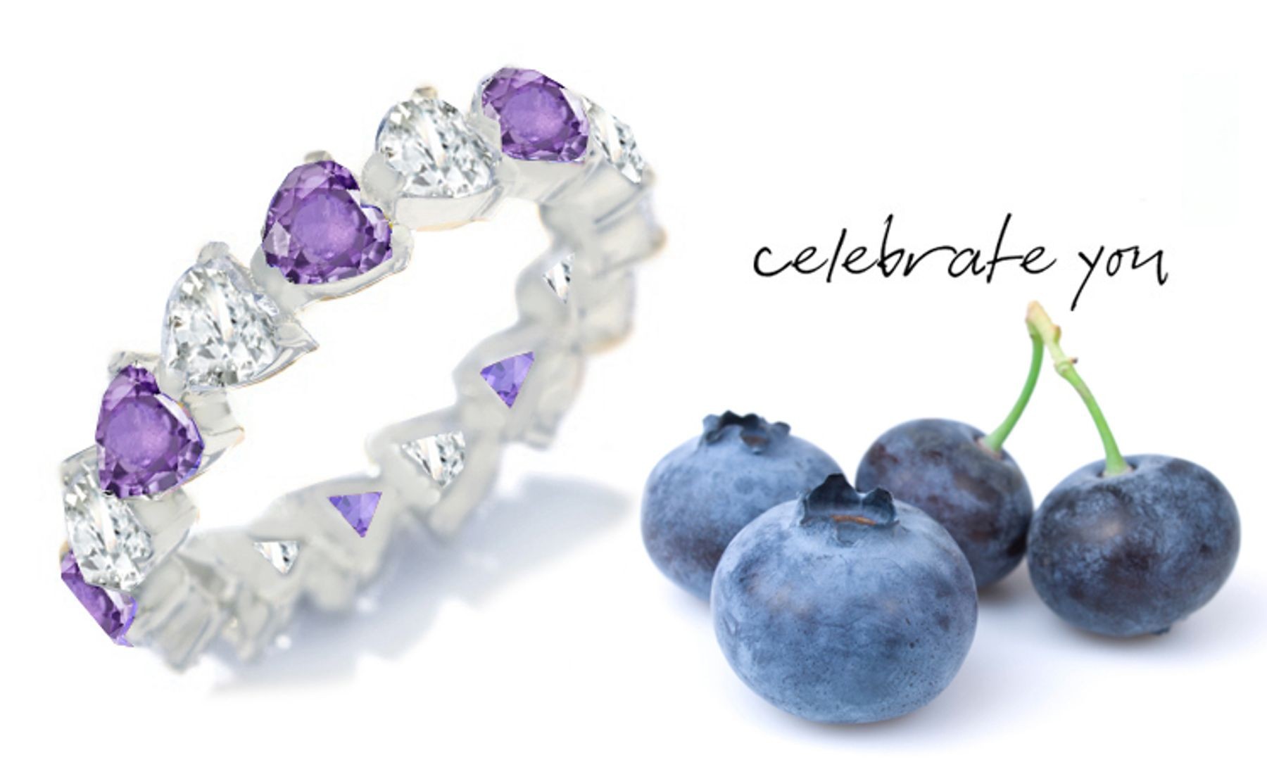 Very Popular Purple Sapphire Hearts & Diamond Hearts Stylish Unique Eternity Rings