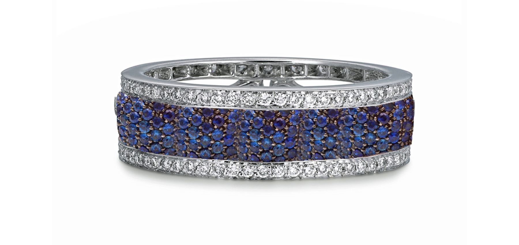 Shop Fine Quality Made To Order Round pave Set Diamond & Blue Sapphire Eternity Style Wedding & Anniversary Rings