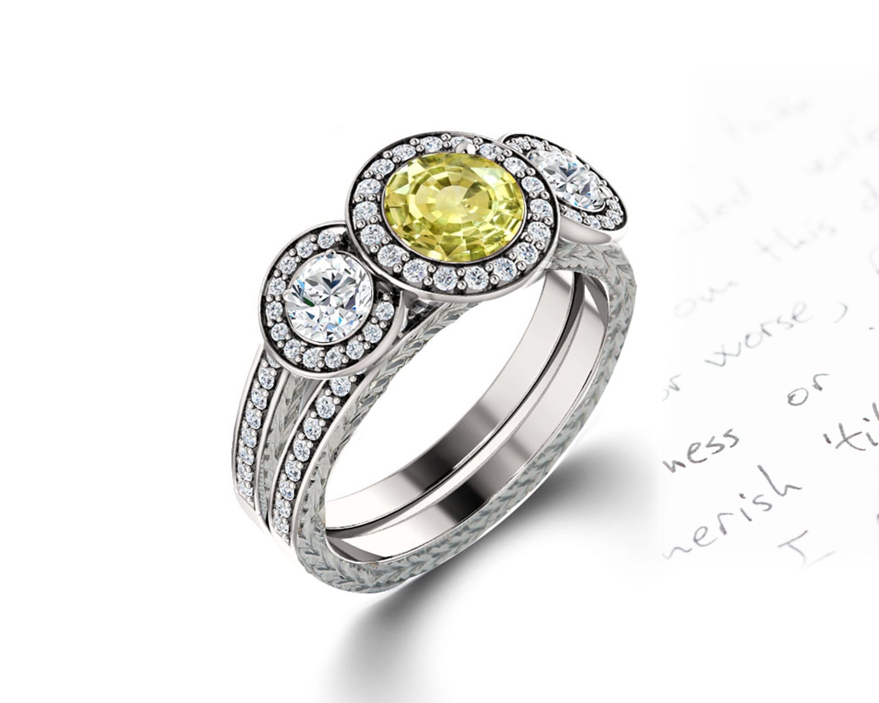 Delicate Micro Pave Halo Vivid Yellow Sapphires & Brilliant-Cut Round Diamonds Designer Engagement Rings