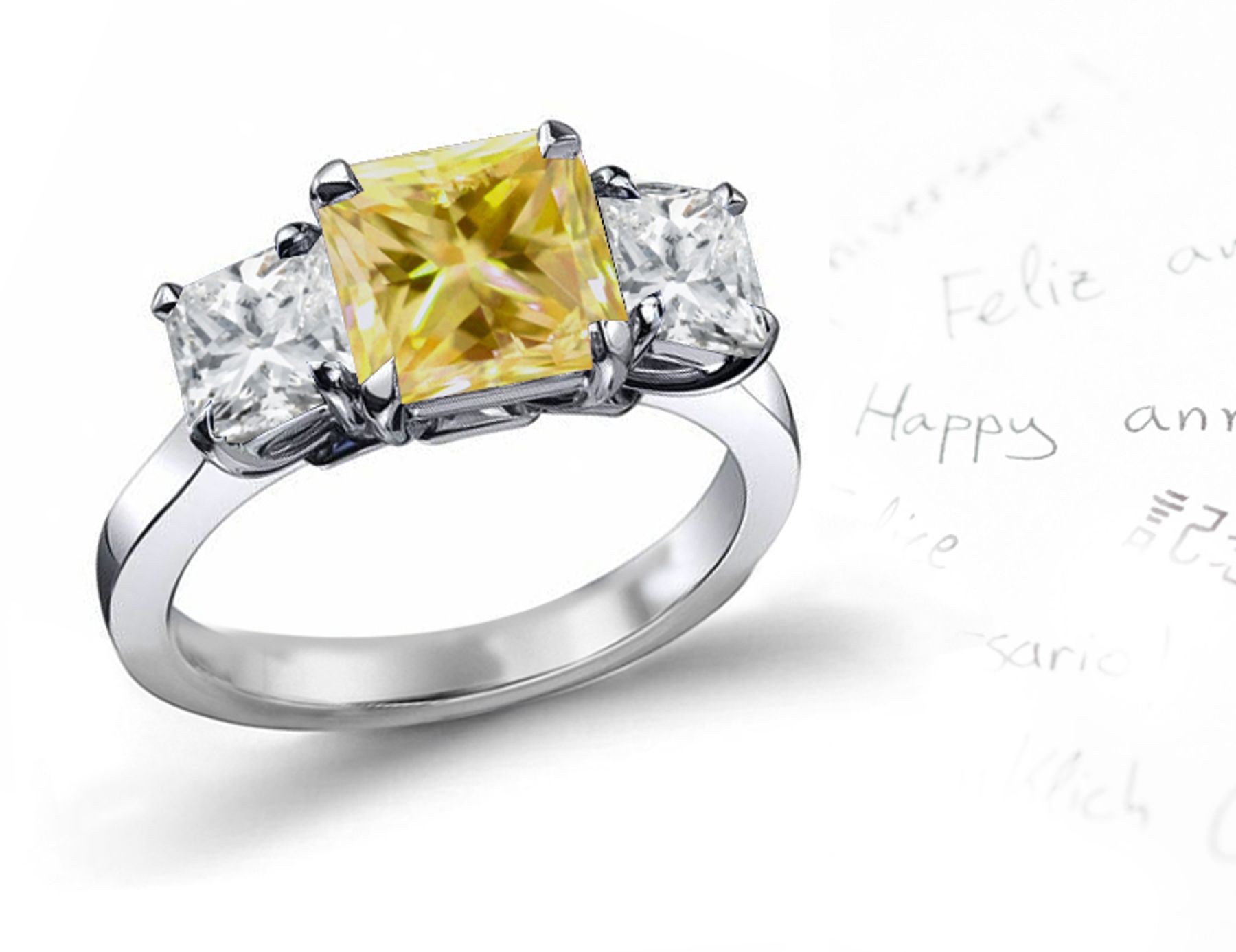 Yellow Diamond Three Stone Ring
