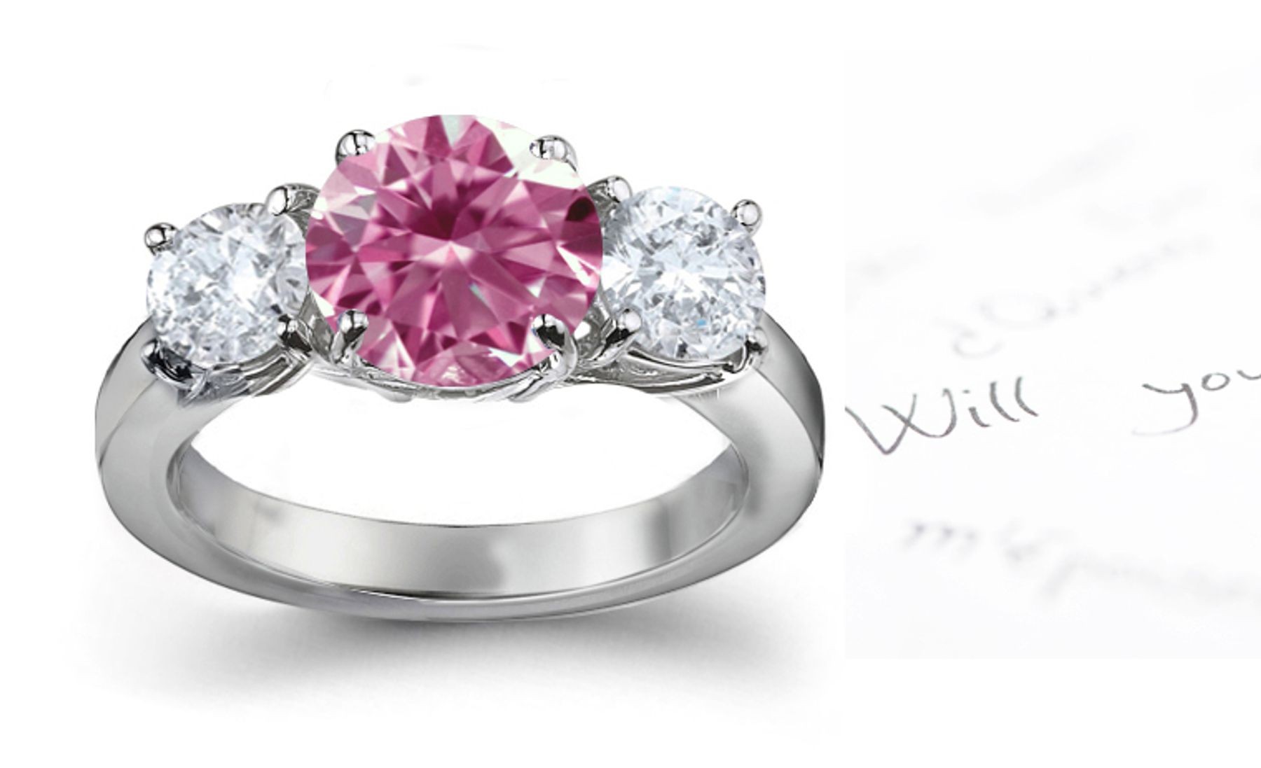 Premier Colored Diamonds Designer Collection Pink Colored Diamonds & White Diamonds Fancy Diamond Three Stone Engagement Rings