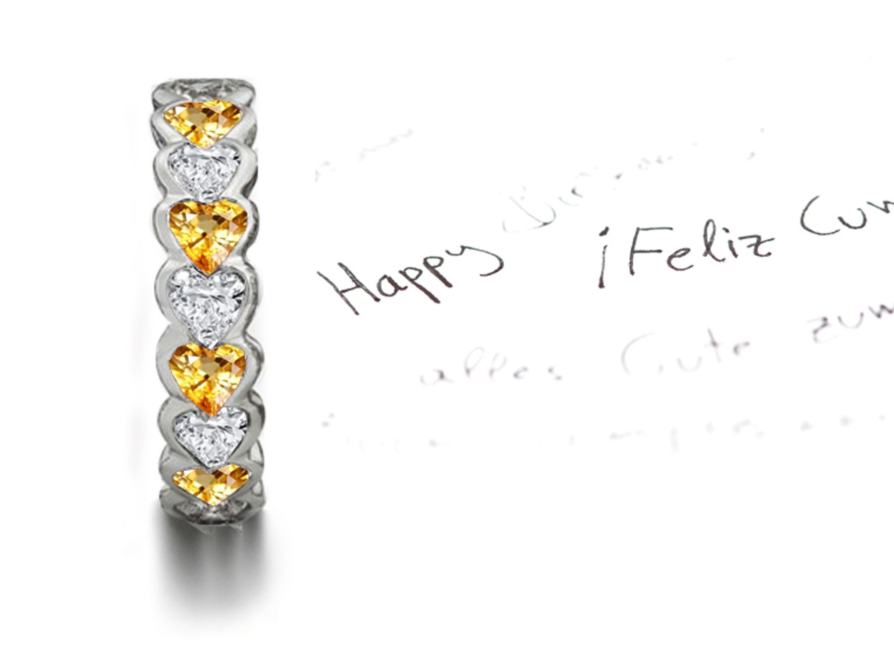 Heart Yellow Sapphires & Diamonds Eternity Ring Available in Many Sizes