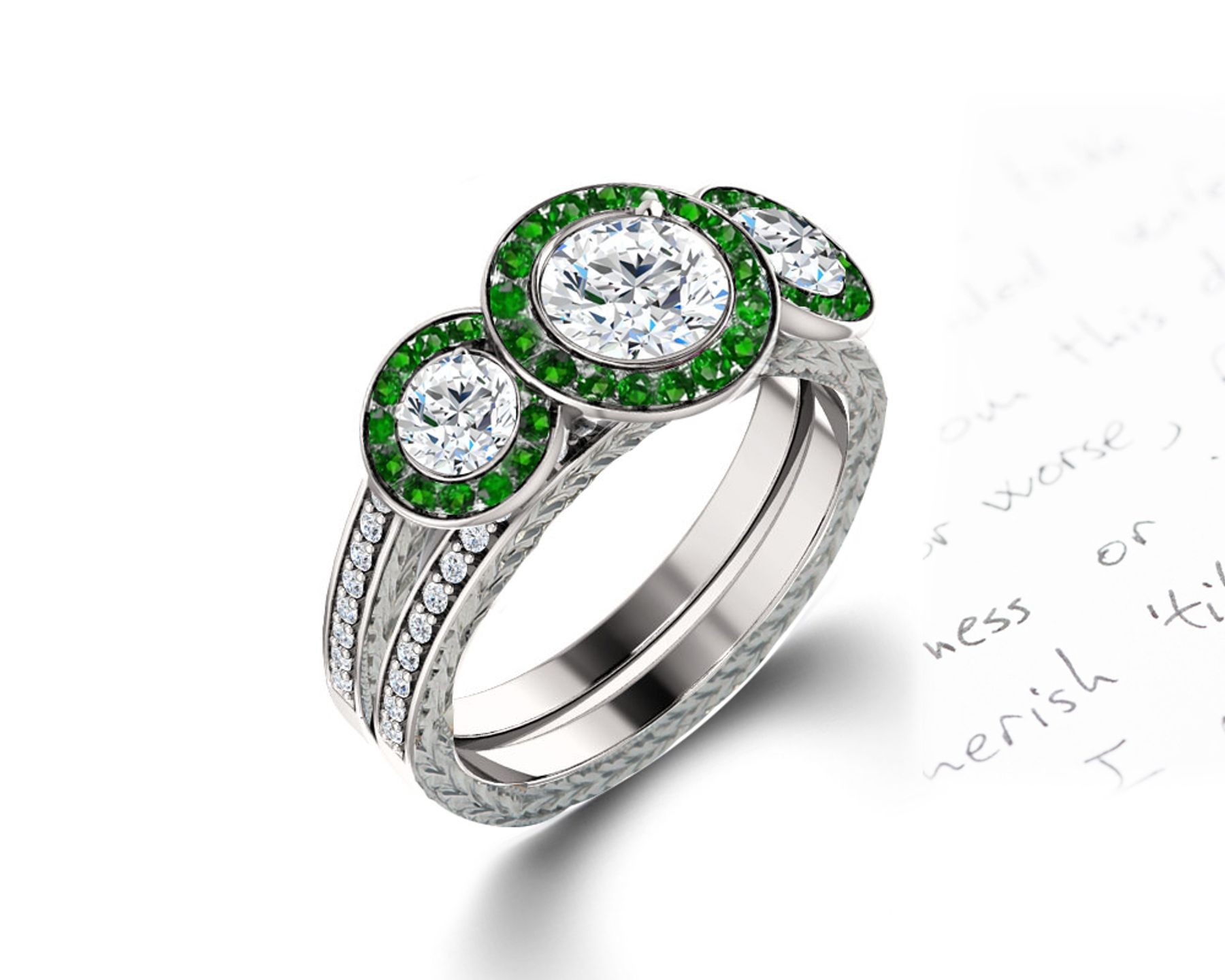 Made To Order Delicate Micro Pave Halo Vivid Green Emerald & Diamond Engagement Rings