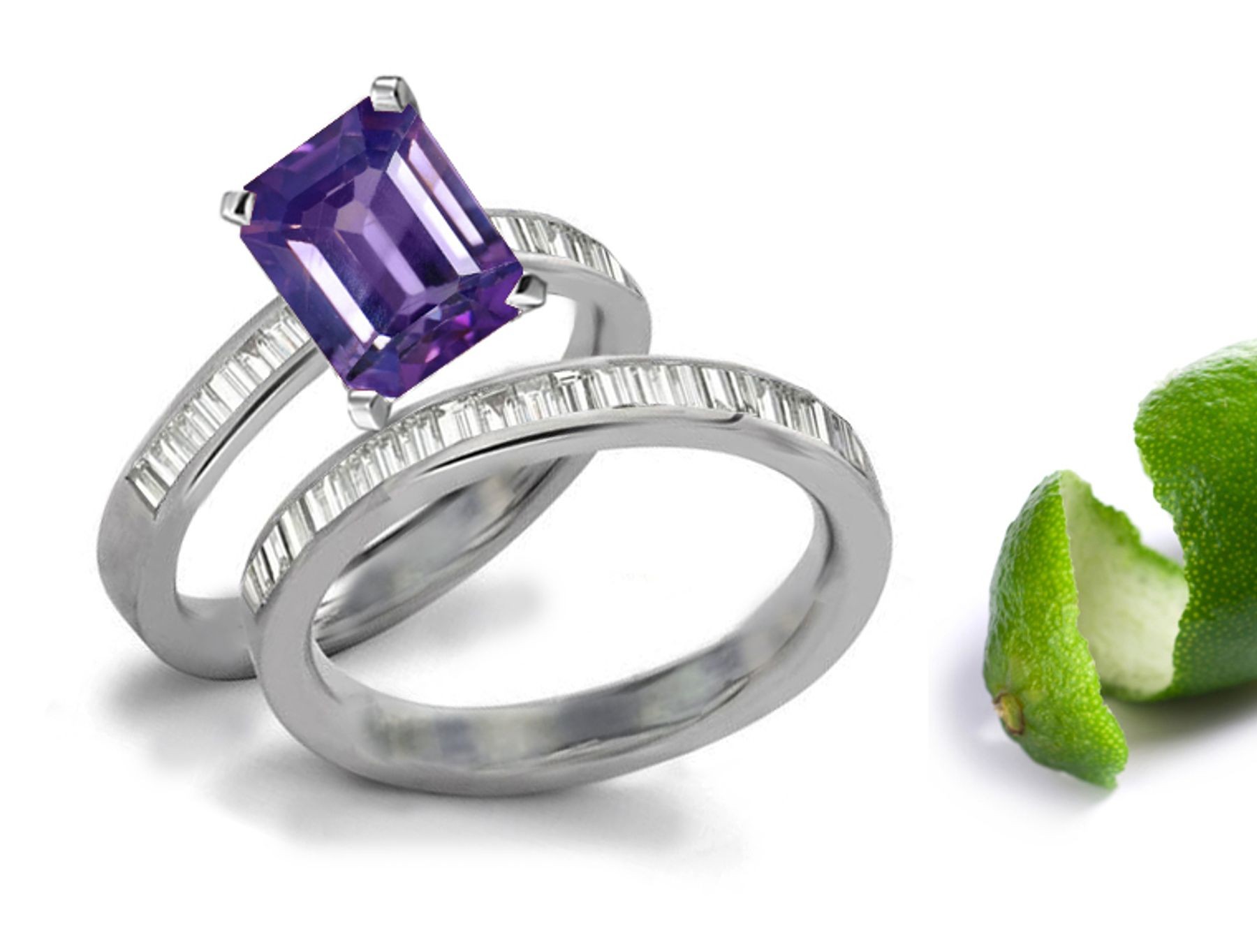 Allure of Gems: Elegant Rich Purple Sapphire Diamond Engagement & Wedding Rings