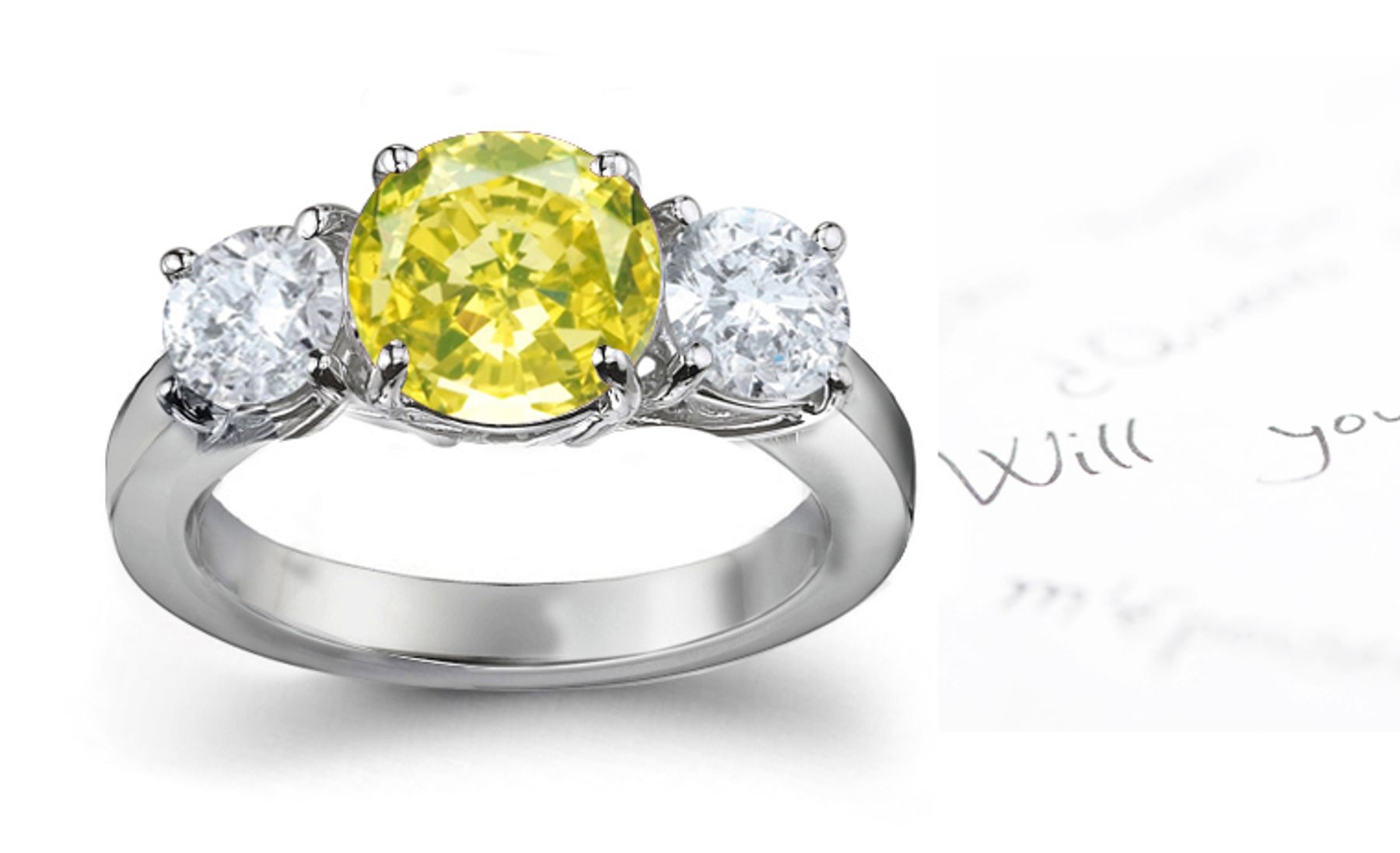 Premier Colored Diamonds Designer Collection - Yellow Colored Diamonds & White Diamonds Fancy Diamond Three Stone Engagement Rings