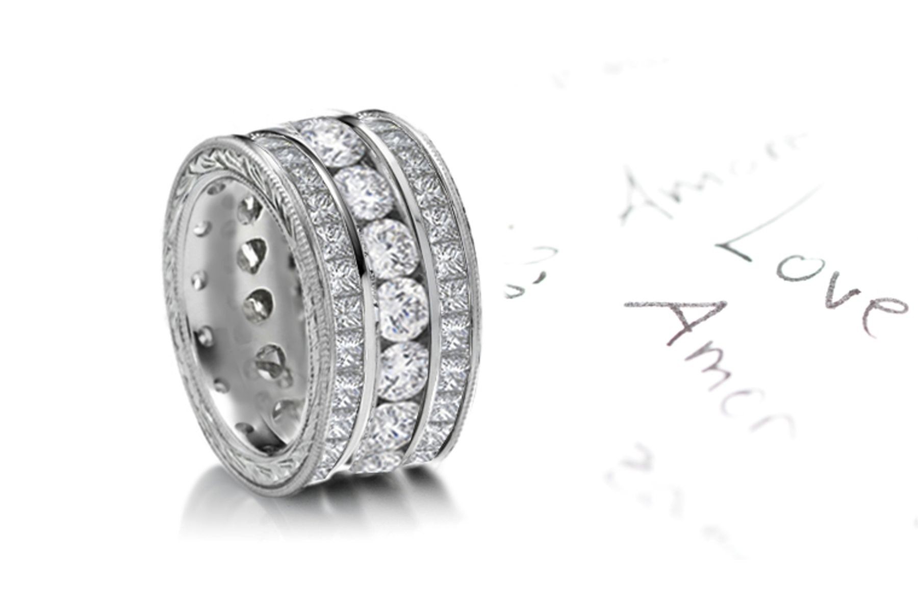 Magnificent: Stacked Trio of Round & Princess Cut Diamond Wedding Bands