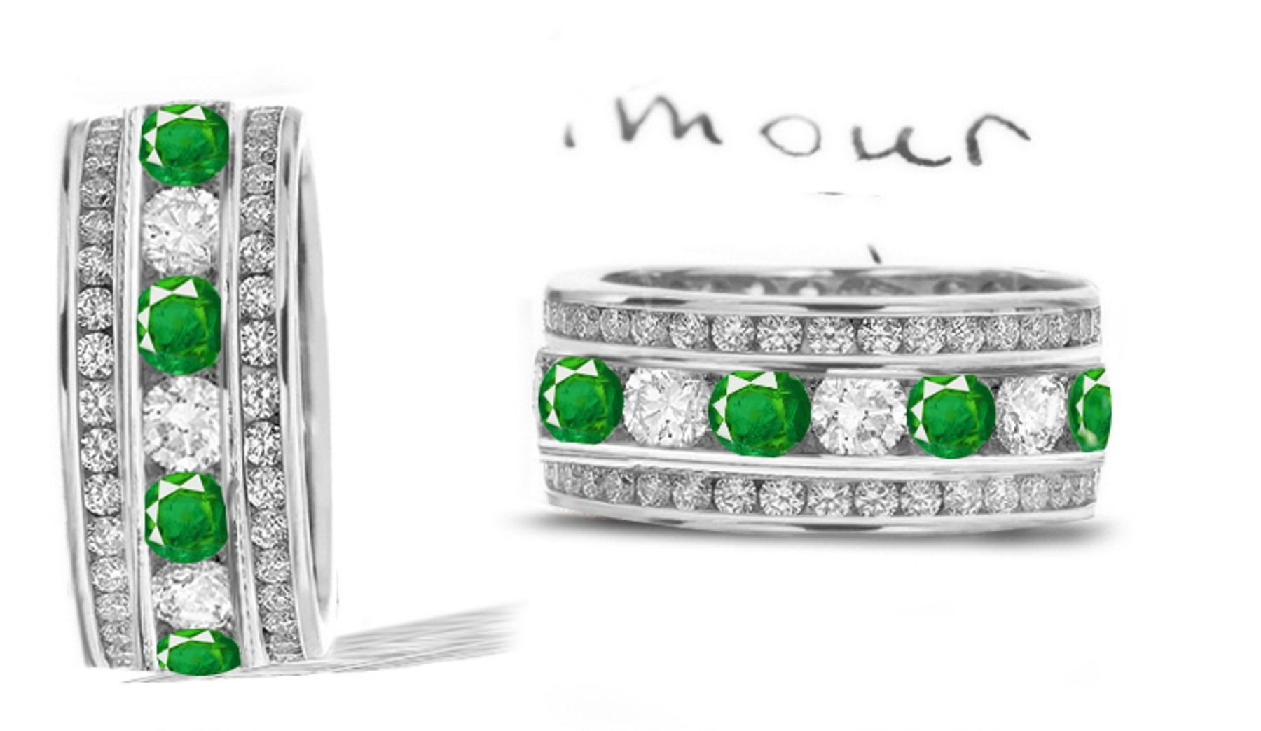 Stacked Emerald & Diamond Wedding Ring