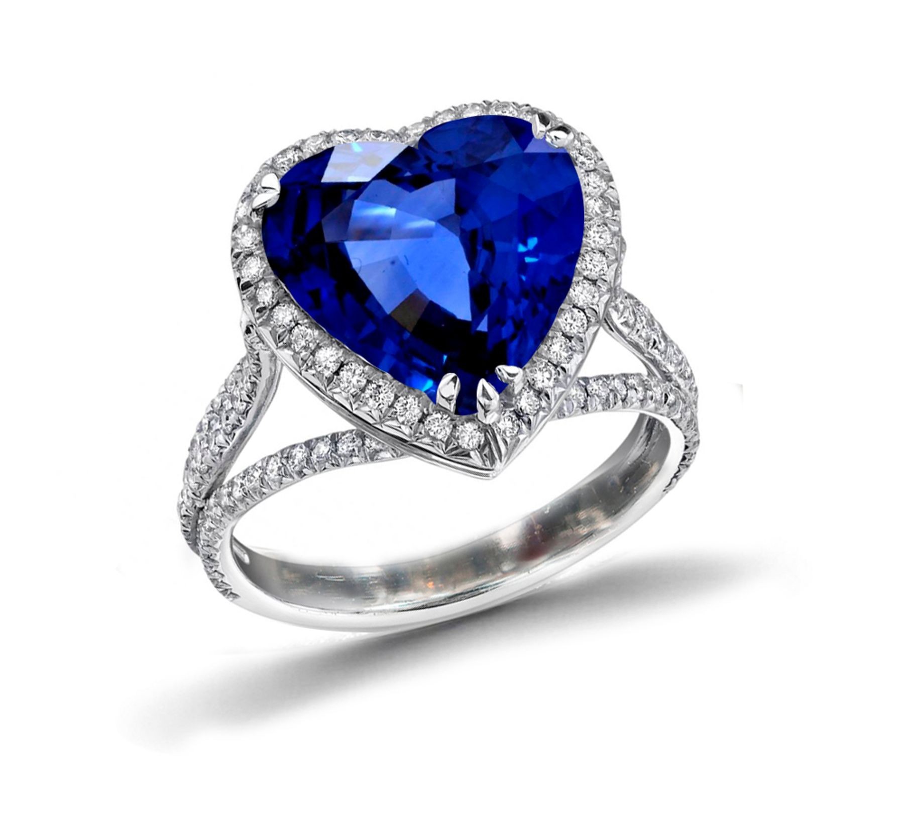 Recently Added Ring with Heart Blue Sapphire & Pave Set White Diamonds in Gold or Platinum