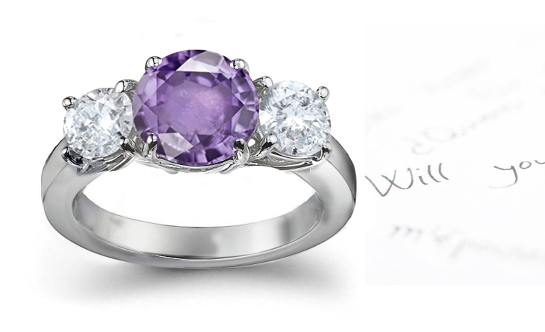 Elegant: Very Popular Purple Sapphire & Diamond Designer Engagement Ring