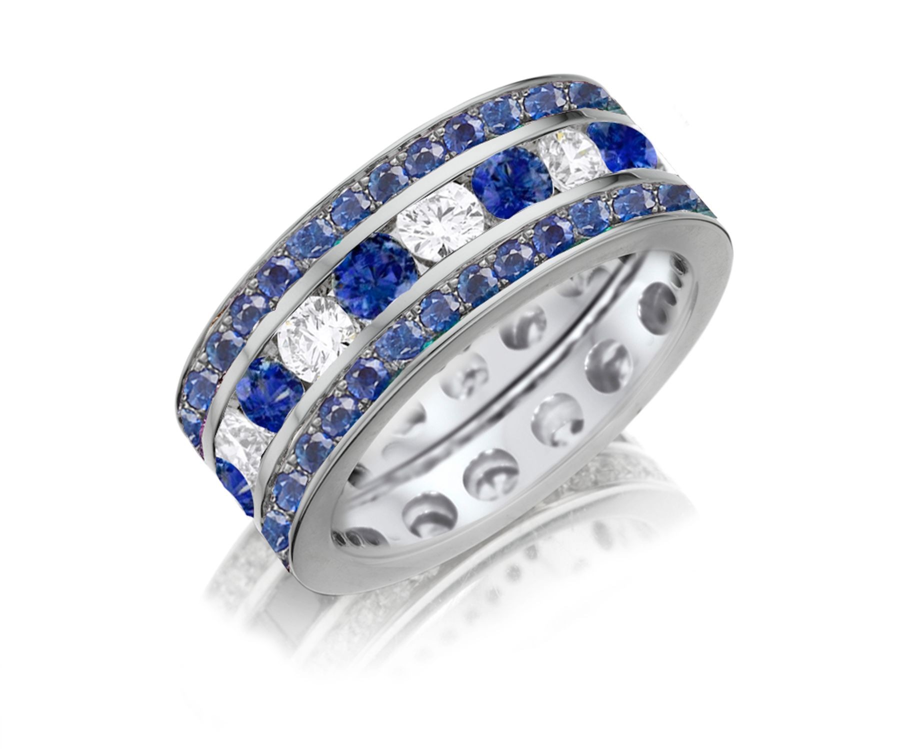 Lifetime of Love Eternity Band Ring With Round Cut Blue Sapphires & Diamonds