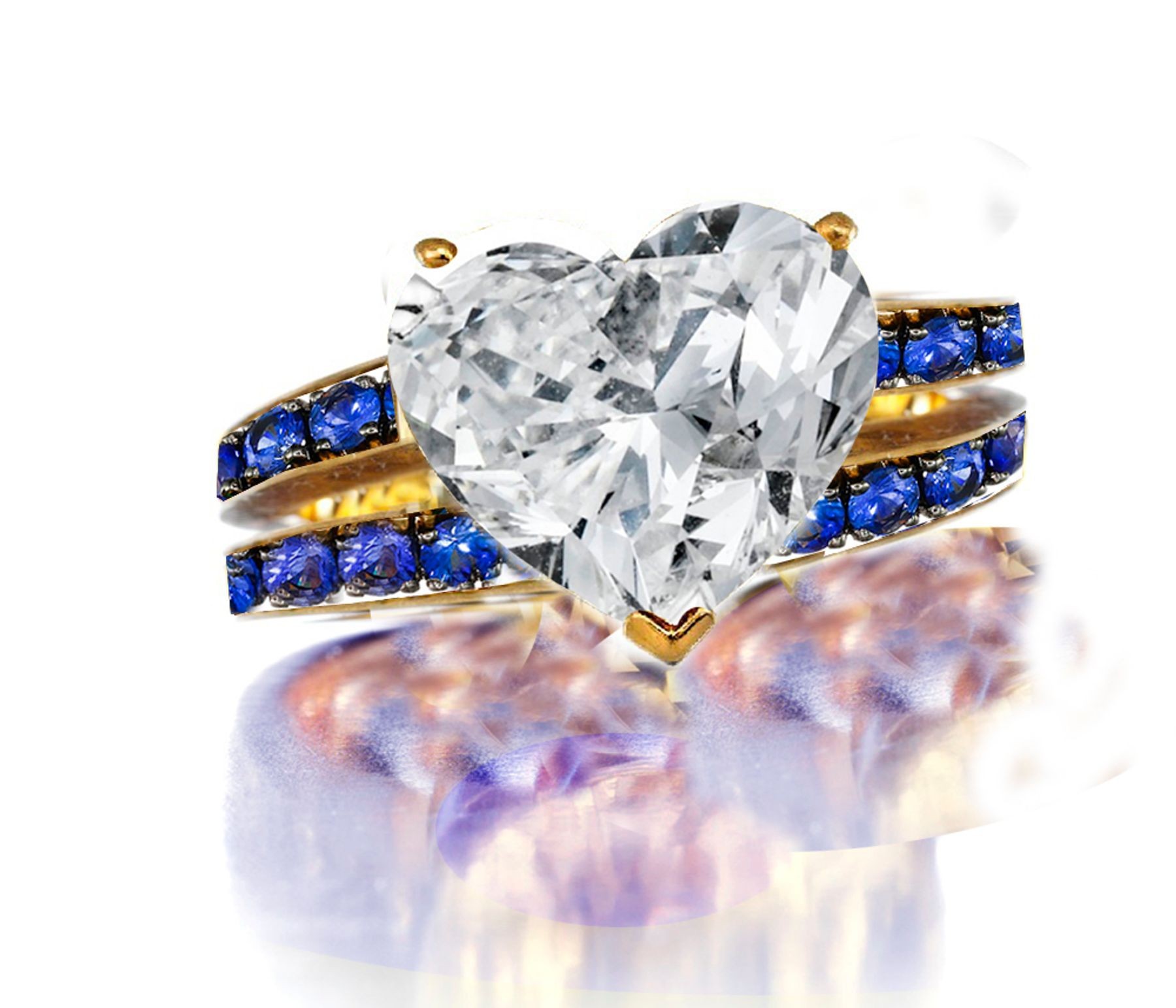 Diamond Ring with Blue Sapphires in Gold or Platinum