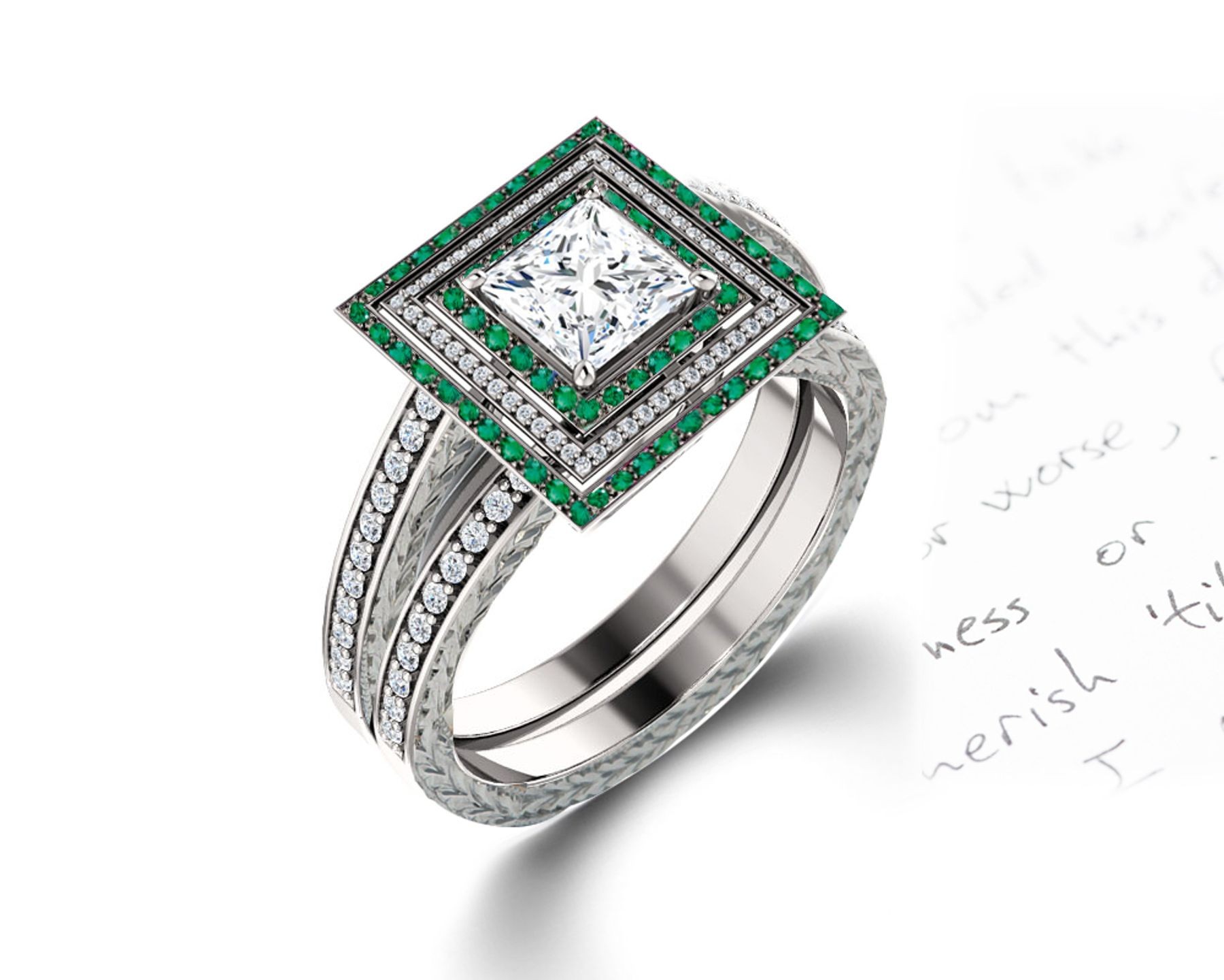 Made To Order Delicate Micro Pave Halo Vivid Green Emerald & Diamond Engagement Rings