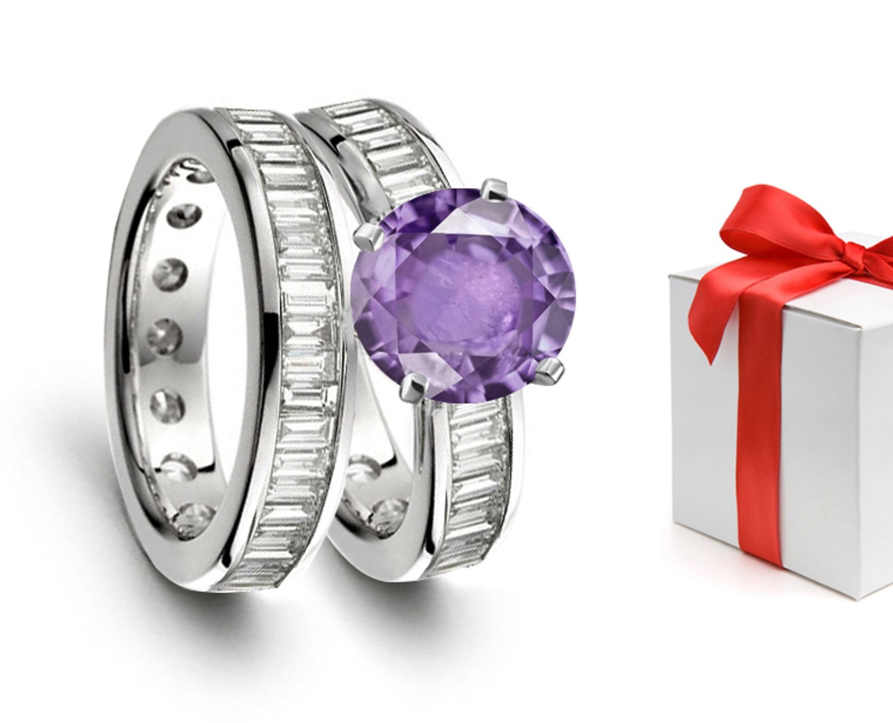 Perfection: Lively Rich Purple Sapphire & Sparkling Diamond Engagement & Wedding Rings