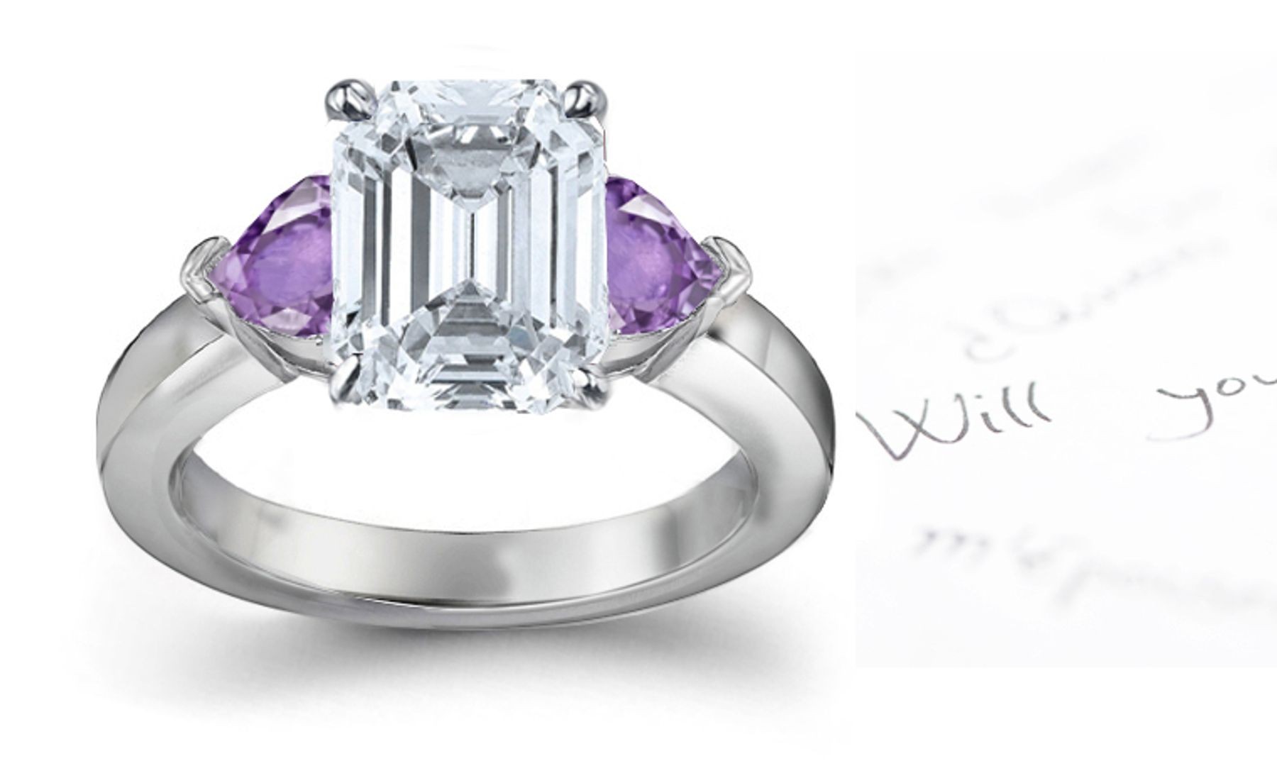 Side Heart Purple Sapphire & Diamond & Engagement Ring
