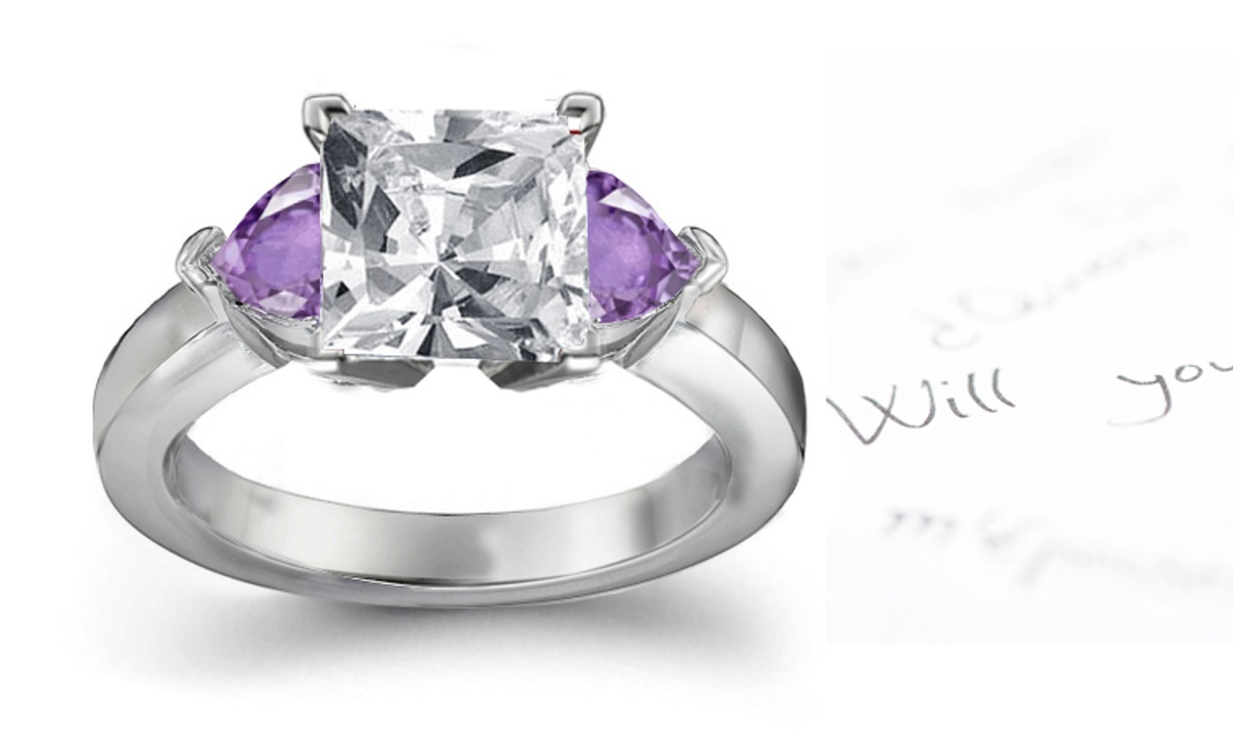 Heart Purple Sapphire Diamond Engagement Ring
