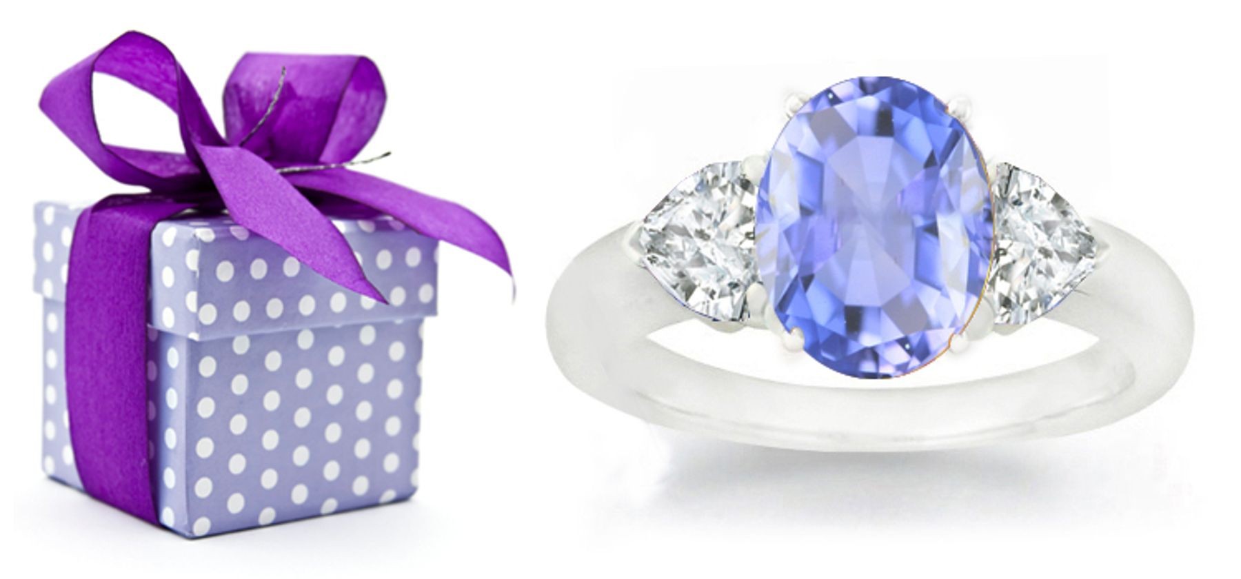 Side Heart Diamonds & Purple Sapphire Engagement Ring