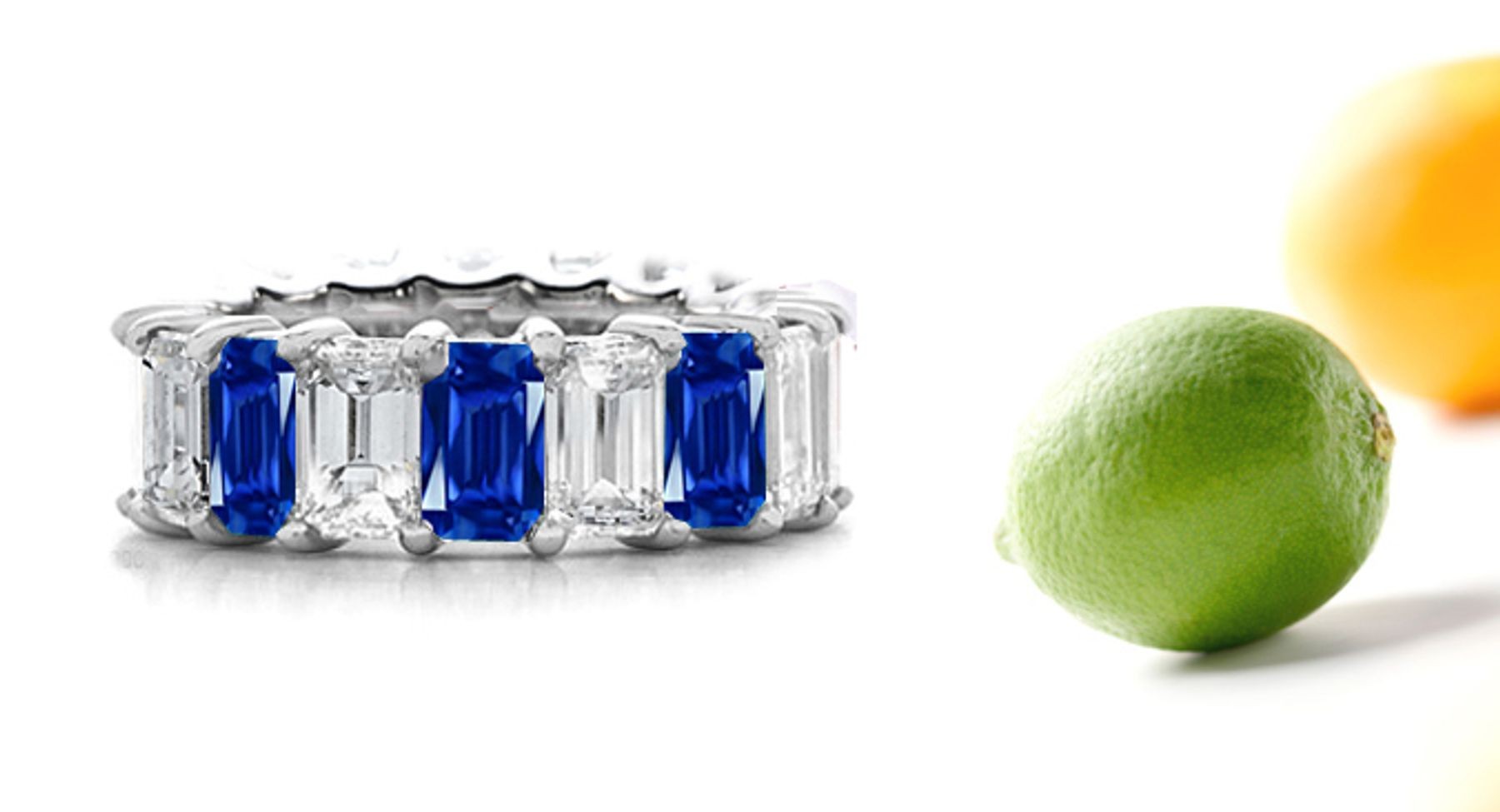 "Vibrant" Emerald Cut Diamond & Emerald Cut Sapphire Eternity Band