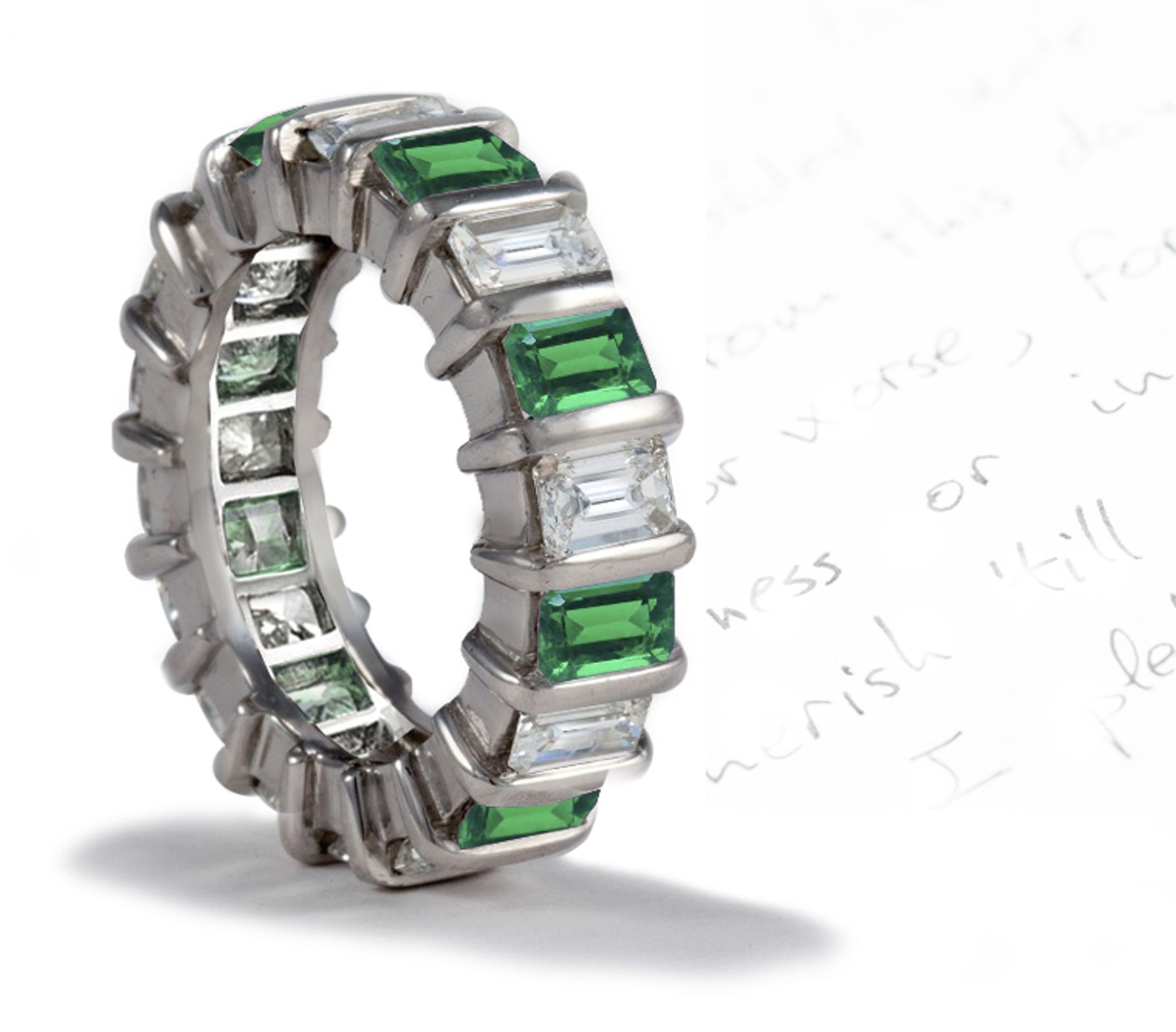 "Vibrant" Emerald Cut Diamond & Emerald Cut Emerald Eternity Band