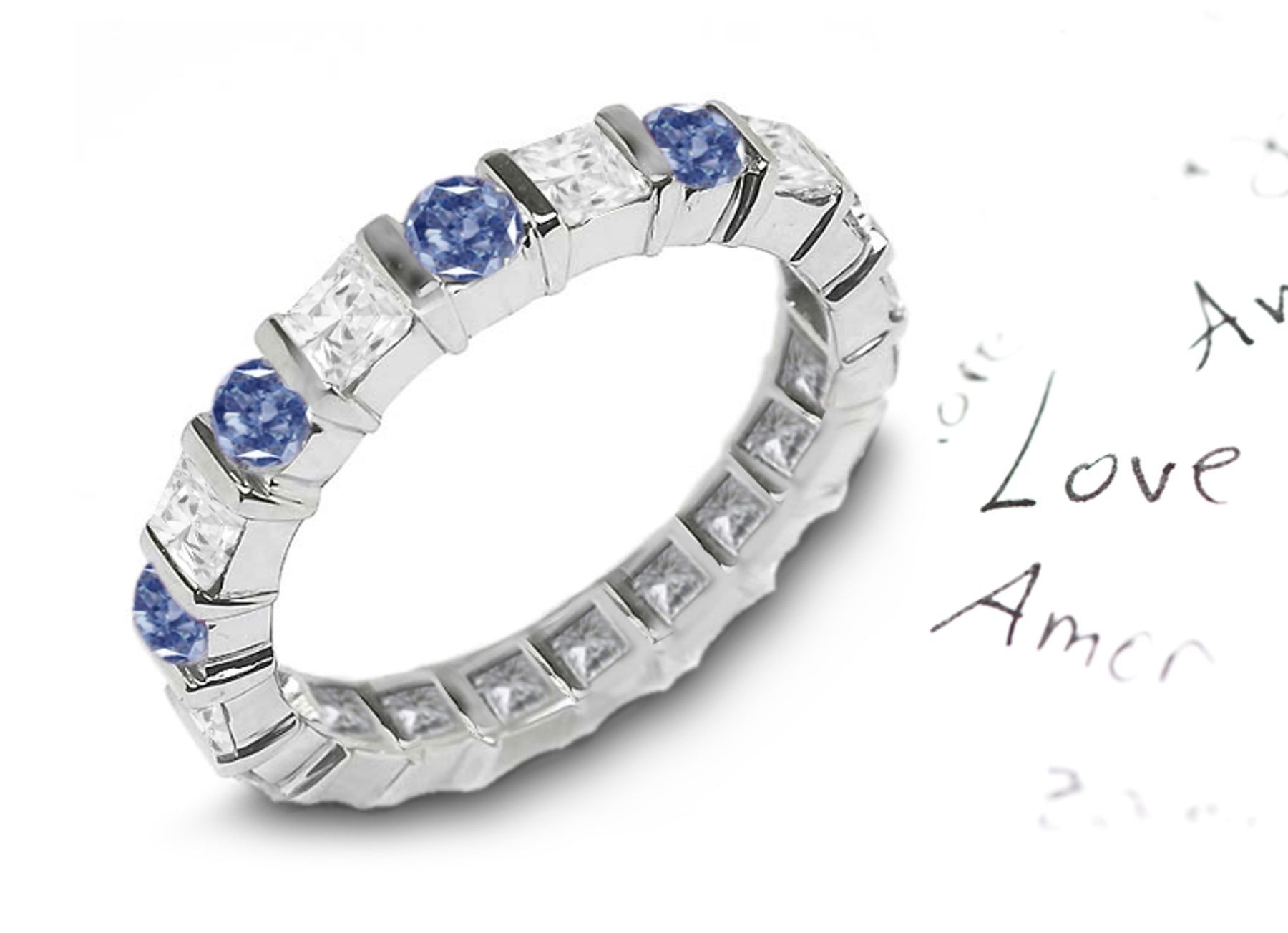 Premier Colored Diamonds Designer Collection - Blue Colored Diamonds & White Diamonds Fancy Blue Diamond Eternity Rings