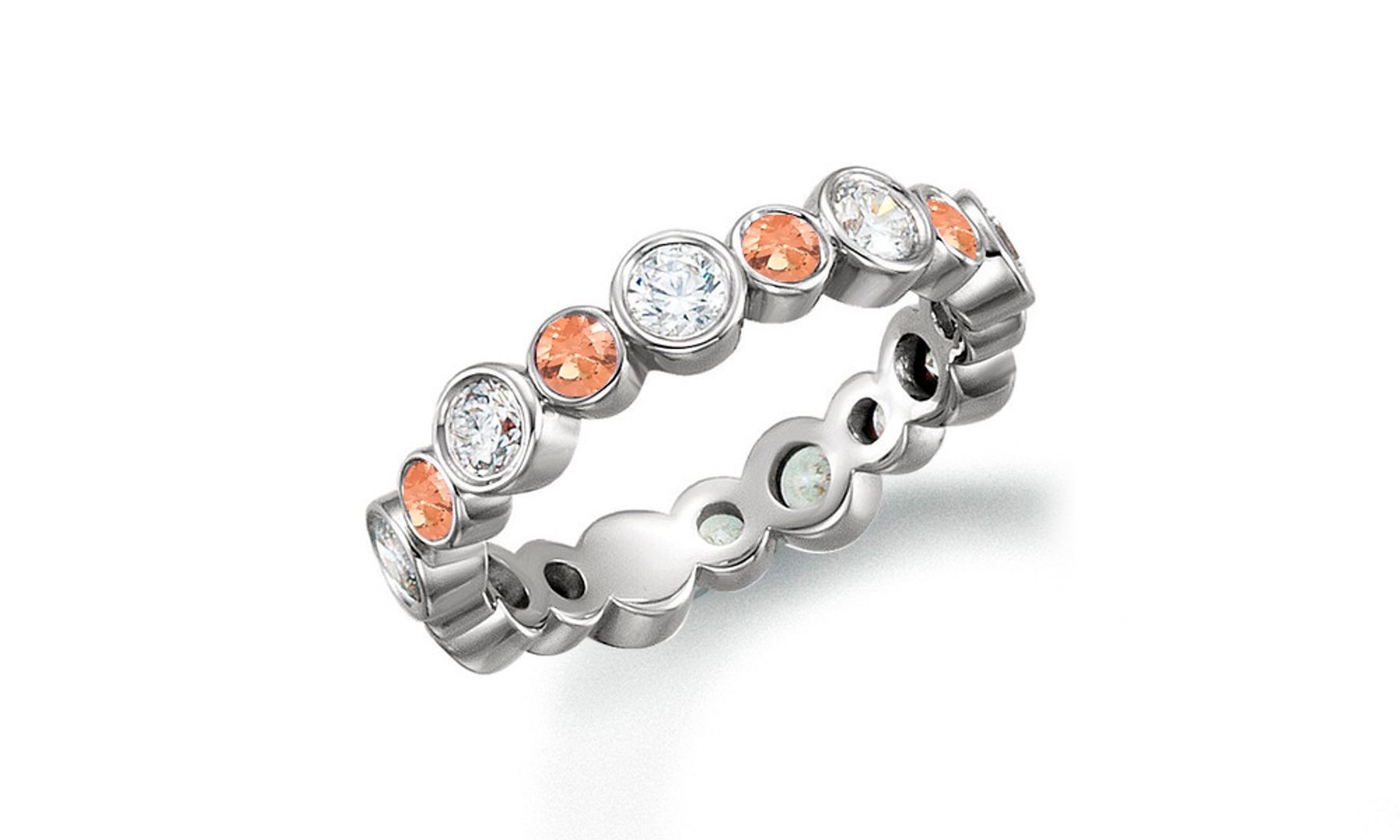 Precision Set Bezel Set Round Diamond & Orange Sapphire Eternity Band Rings