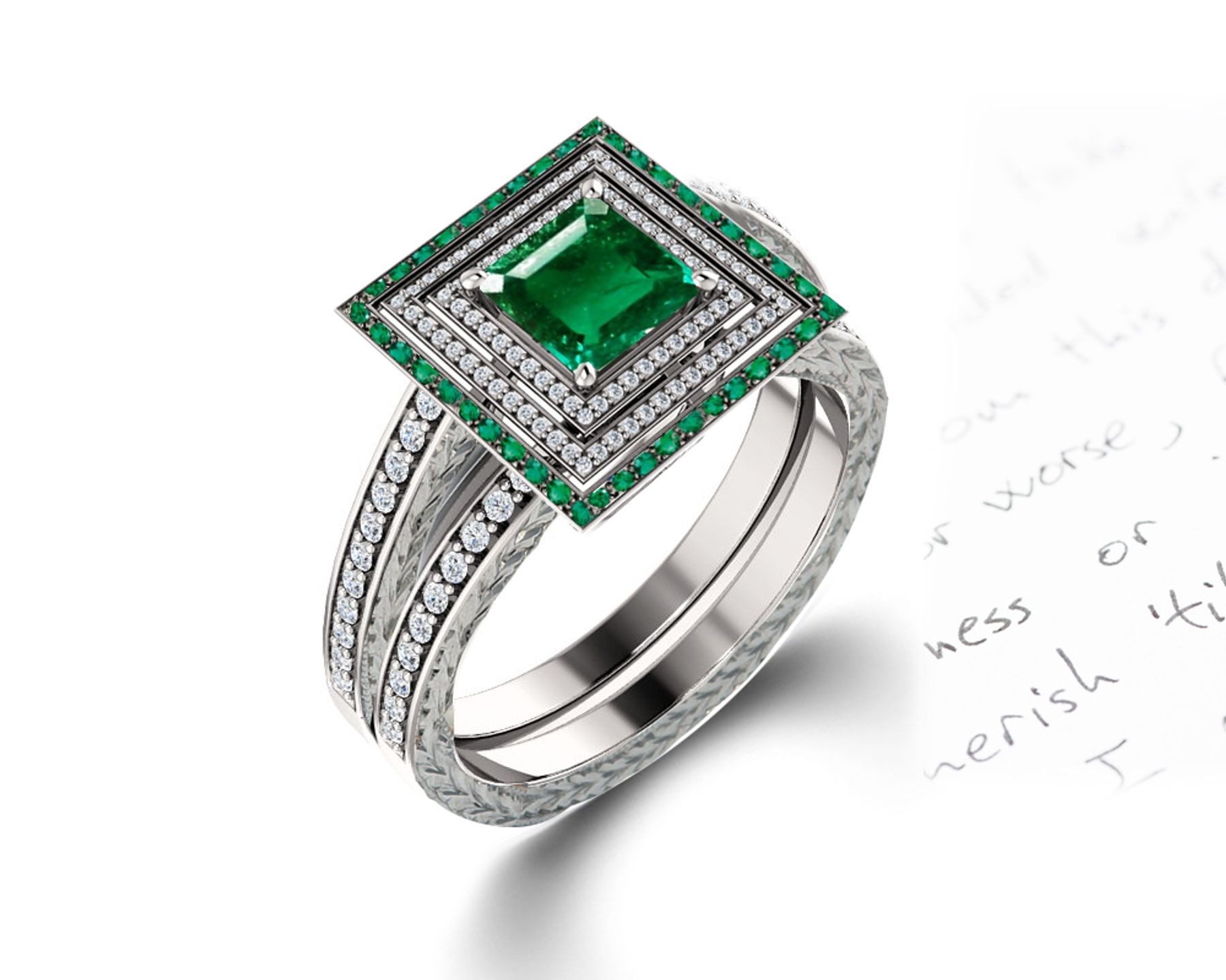 Made To Order Delicate Micro Pave Halo Vivid Green Emerald & Diamond Engagement Rings