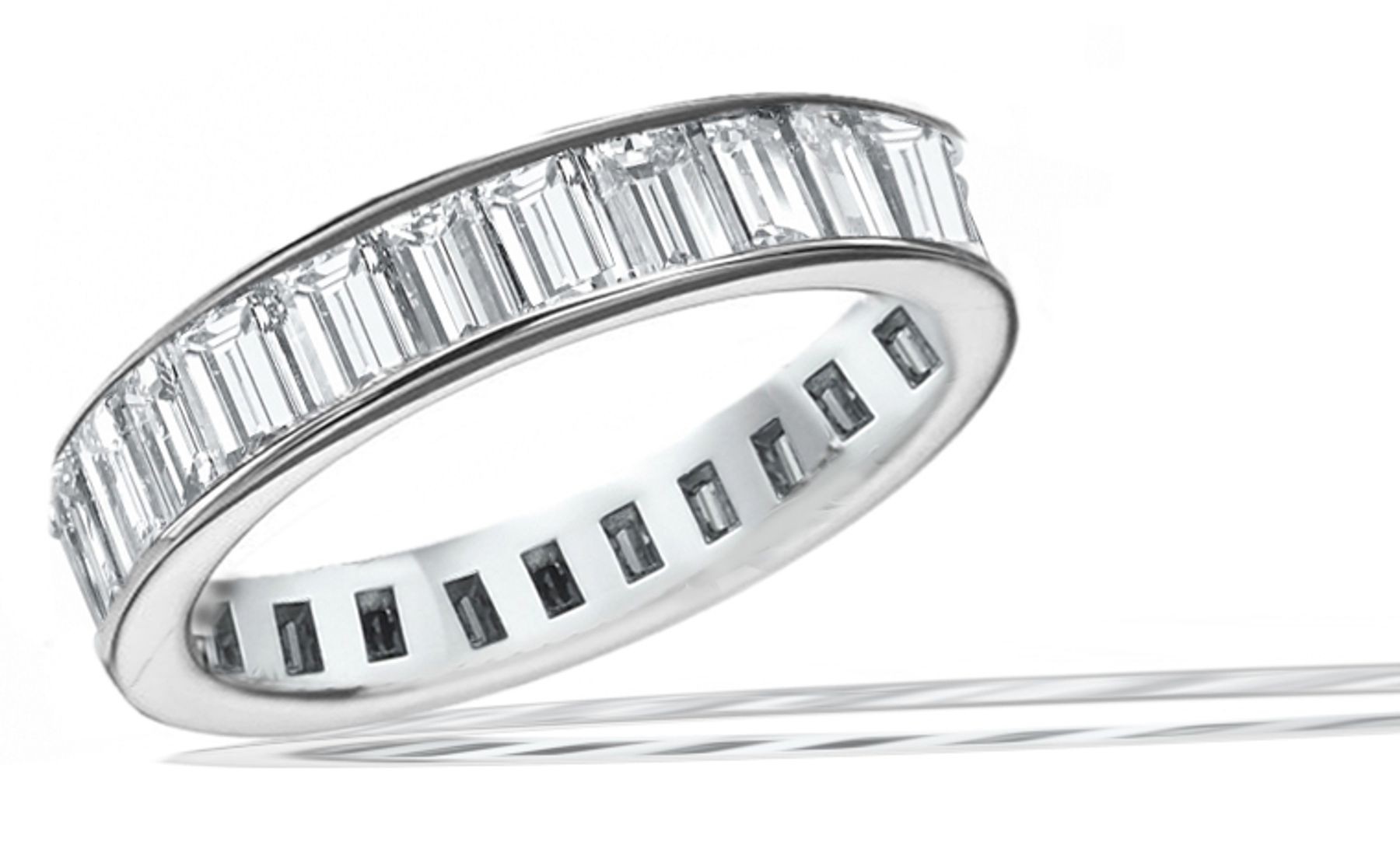 Diamond Jewelry: Strong Sense of Sophistication - View Hand-Crafted Emerald Cut Diamond Eternity Ring in 14k Gold 3.50 carats tw